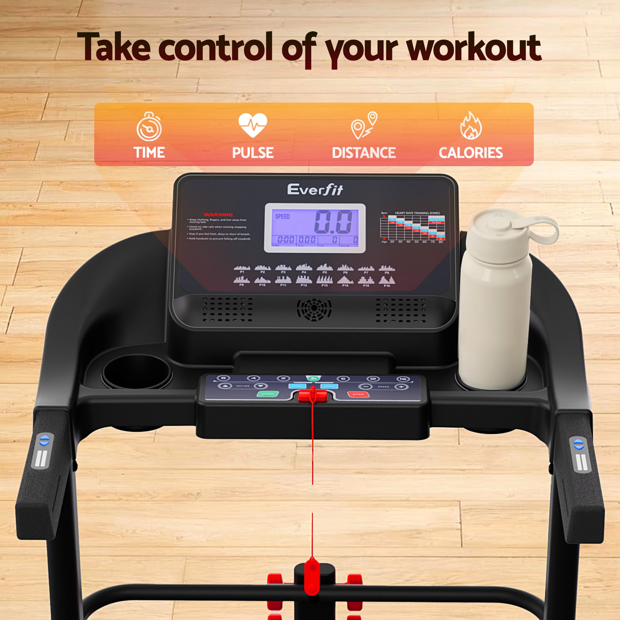 Treadmill Electric Home Gym Fitness Exercise Machine with Sit Up Bar 450mm - Black