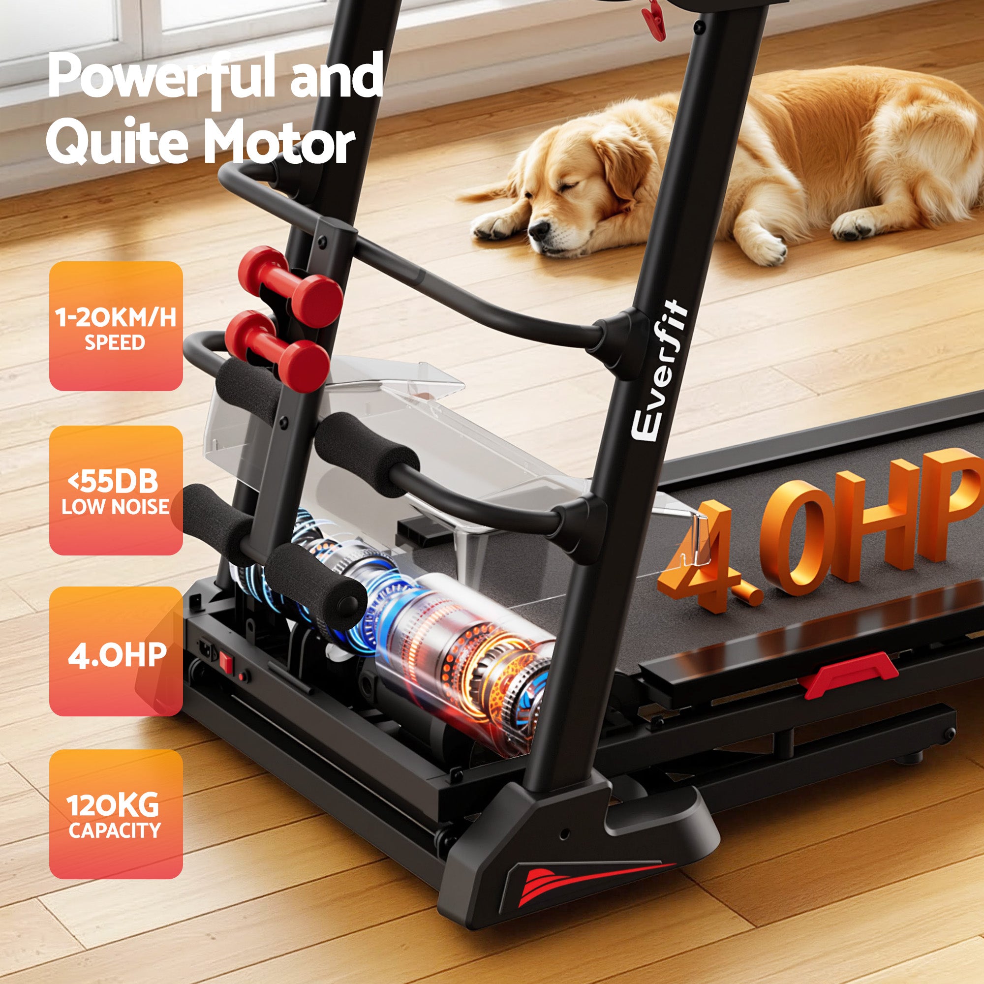 Treadmill Electric Home Gym Fitness Exercise Machine with Sit Up Bar 450mm - Black