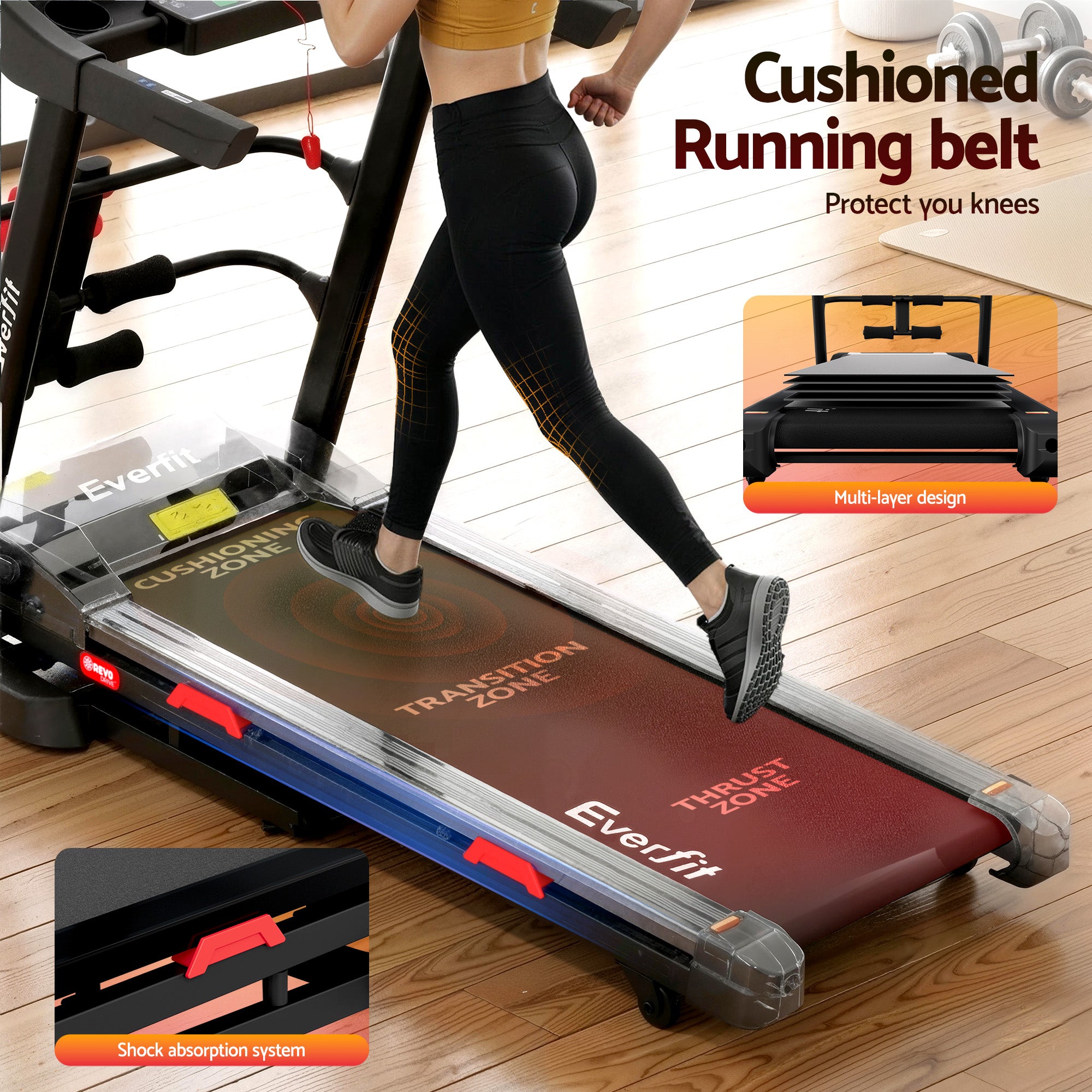 Treadmill Electric Home Gym Fitness Exercise Machine with Sit Up Bar 450mm - Black