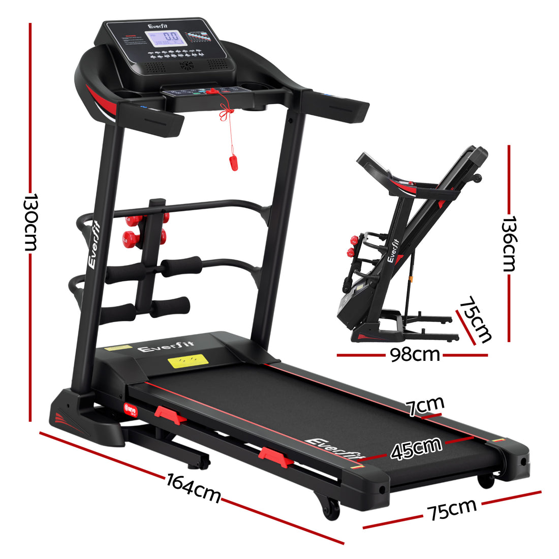 Treadmill Electric Home Gym Fitness Exercise Machine with Sit Up Bar 450mm - Black