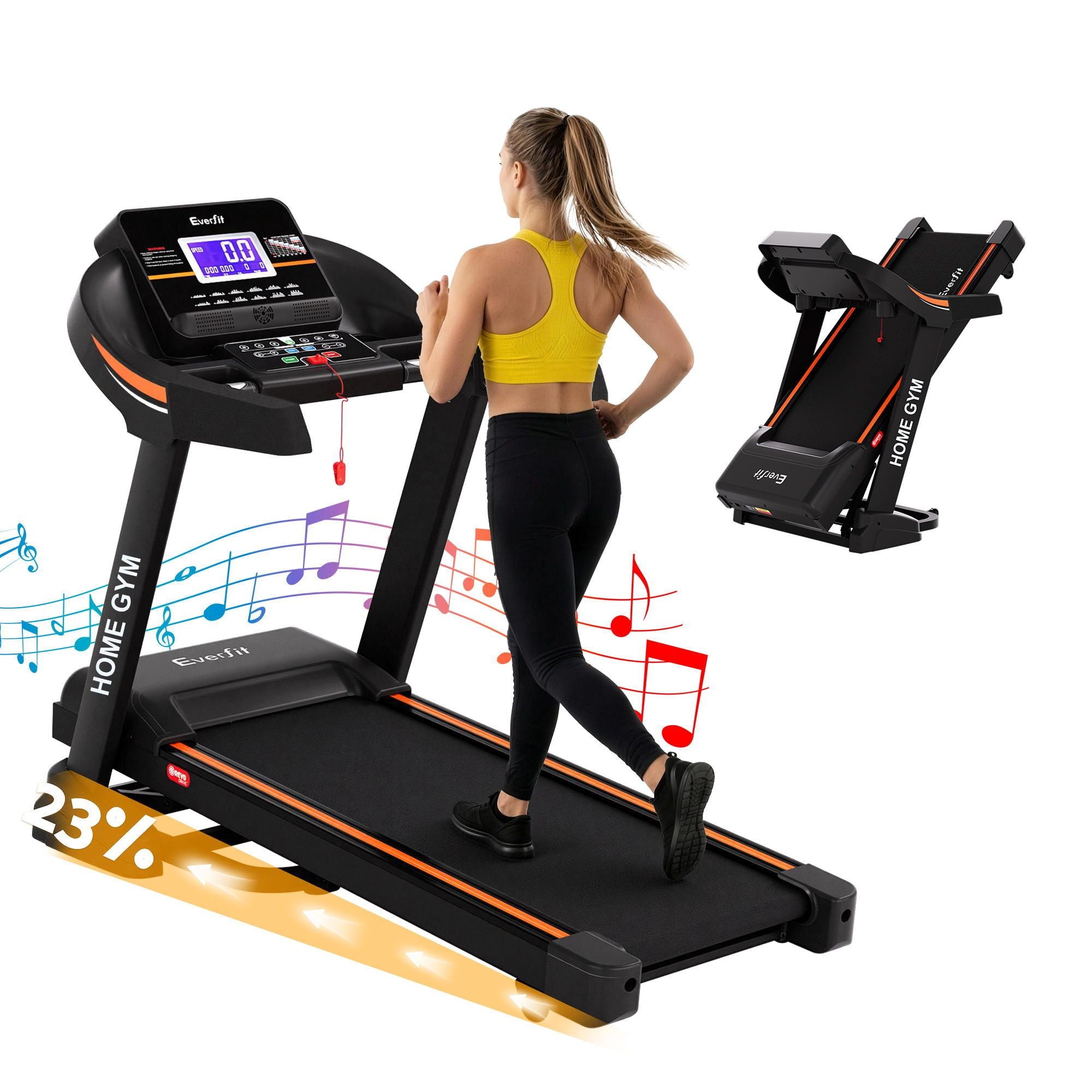 Treadmill Electric Auto Incline Home Gym Fitness Exercise Machine 490mm - Black