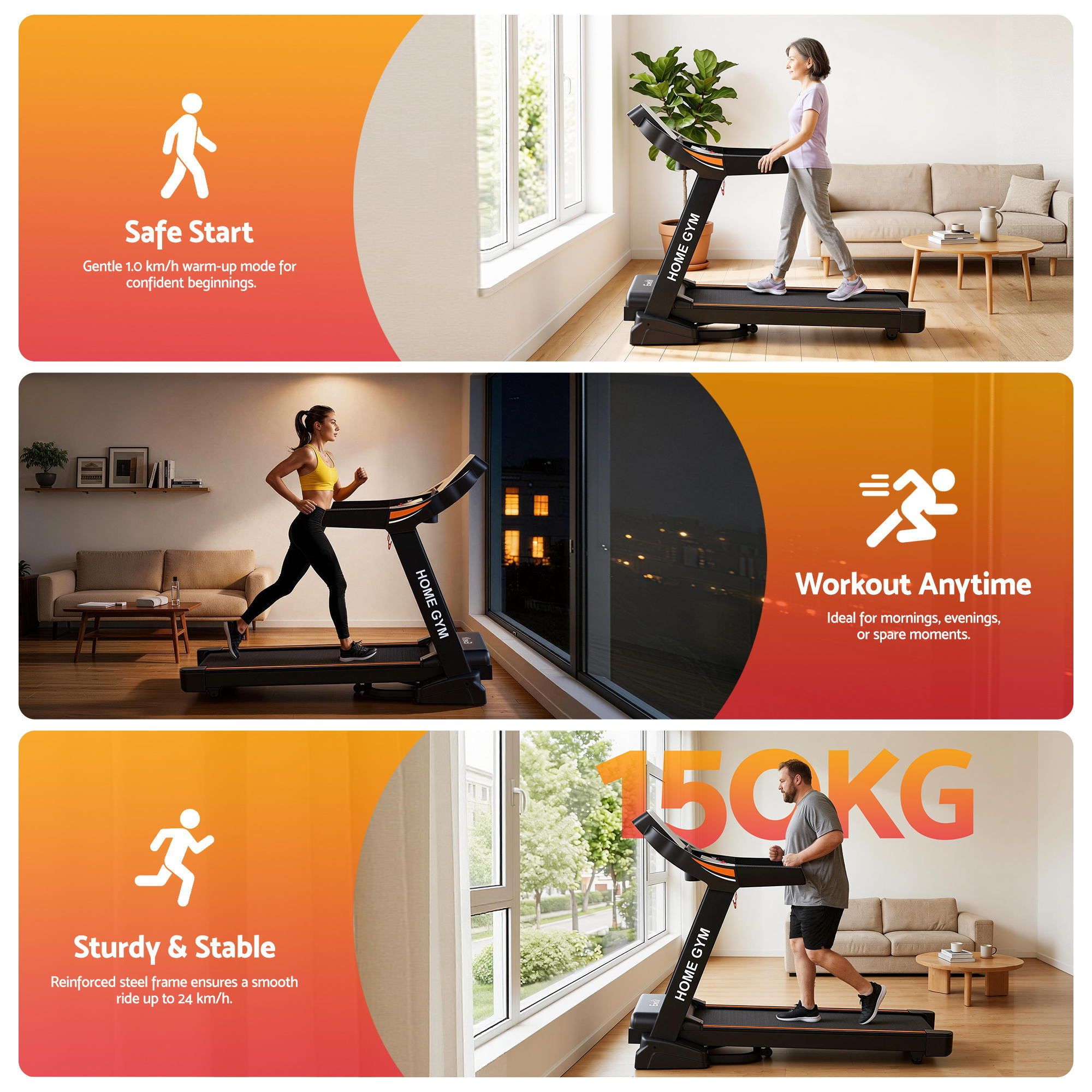 Treadmill Electric Auto Incline Home Gym Fitness Exercise Machine 490mm - Black