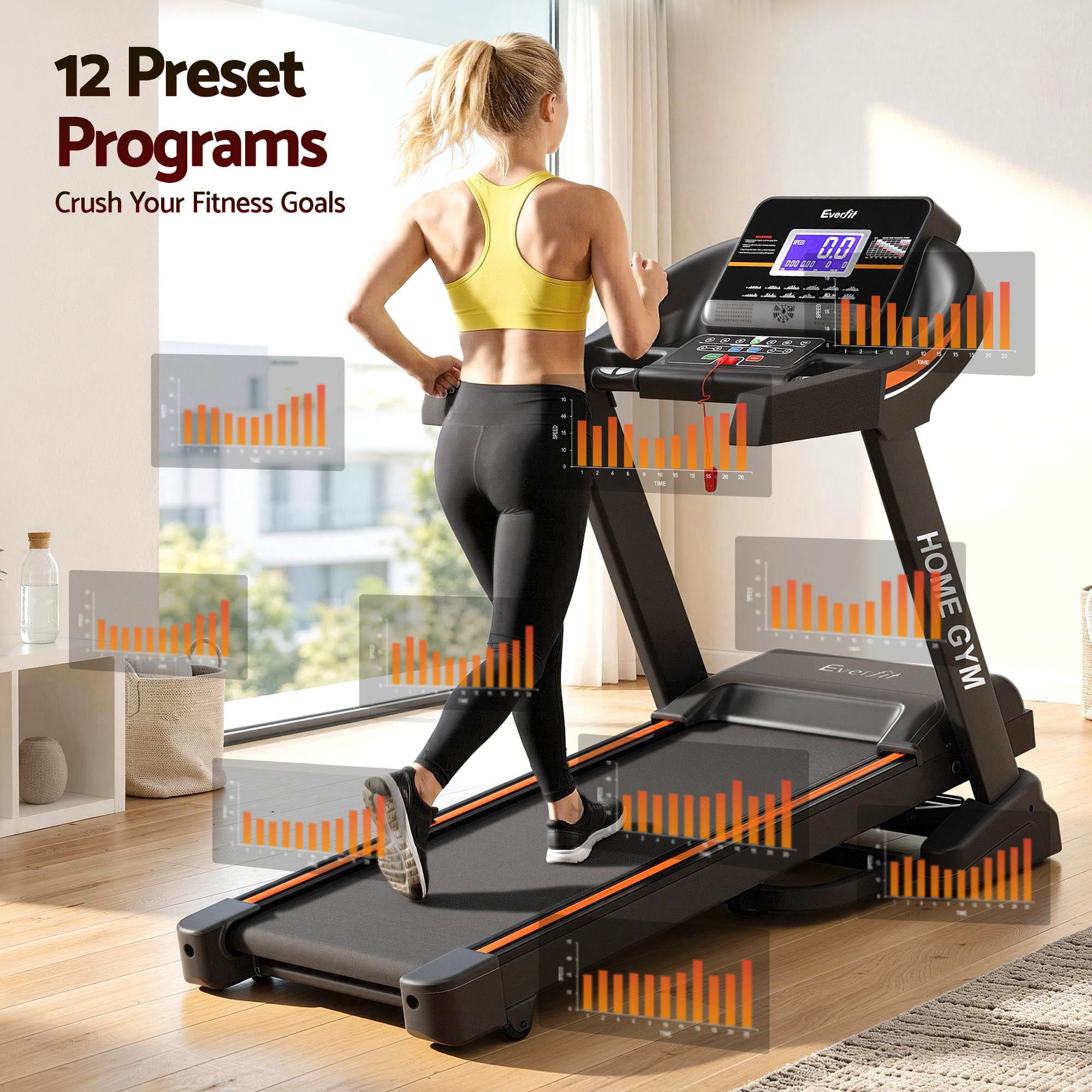 Treadmill Electric Auto Incline Home Gym Fitness Exercise Machine 490mm - Black