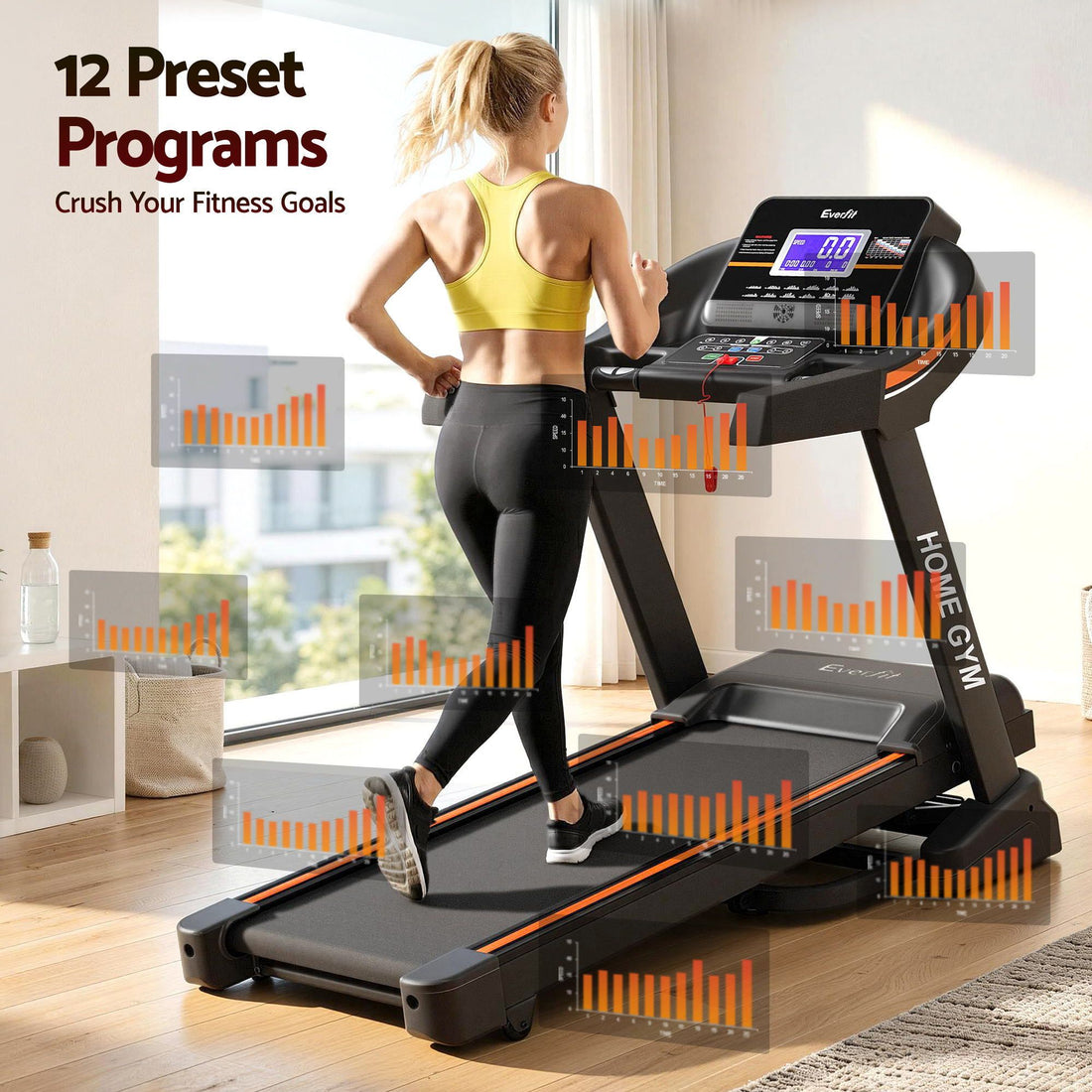 Treadmill Electric Auto Incline Home Gym Fitness Exercise Machine 490mm - Black