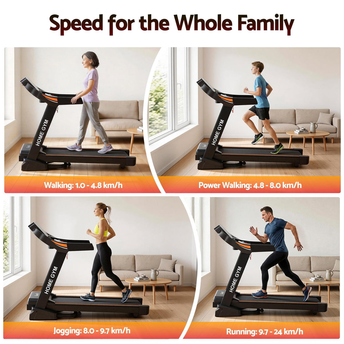 Treadmill Electric Auto Incline Home Gym Fitness Exercise Machine 490mm - Black