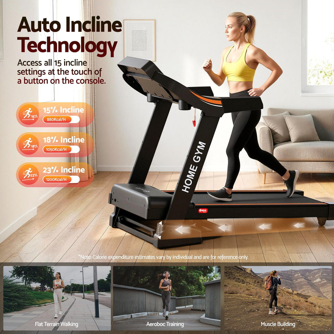 Treadmill Electric Auto Incline Home Gym Fitness Exercise Machine 490mm - Black
