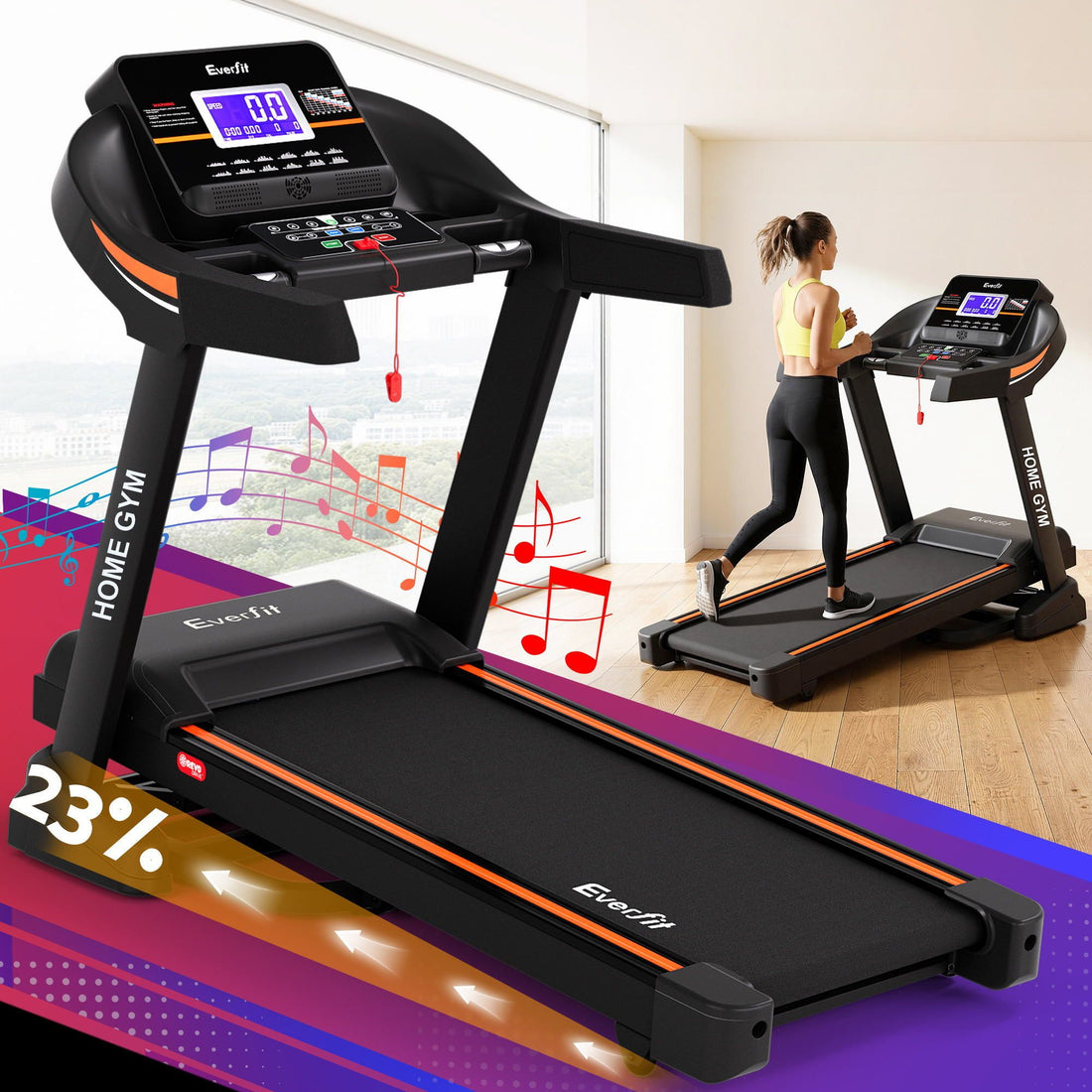 Treadmill Electric Auto Incline Home Gym Fitness Exercise Machine 490mm - Black