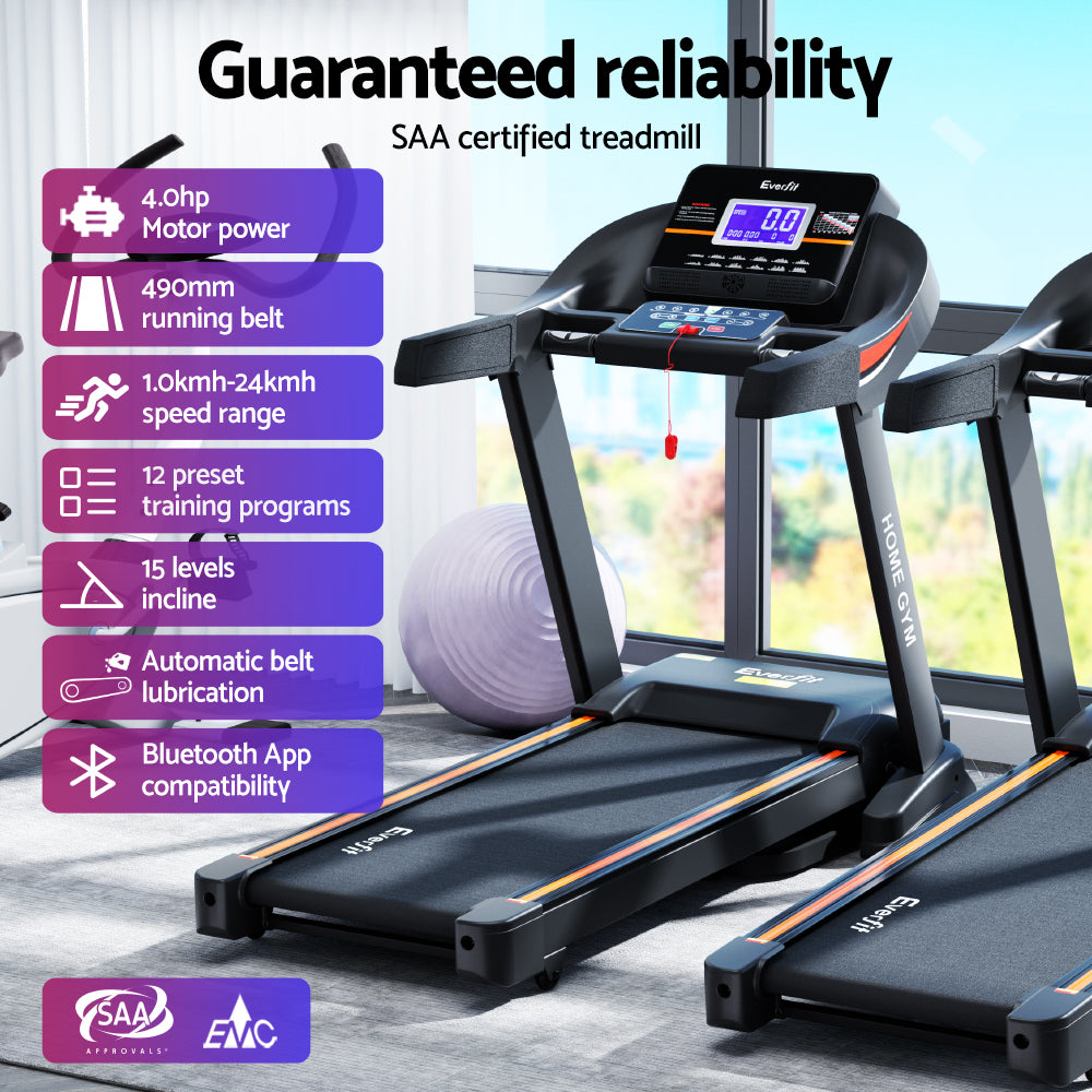 Treadmill Electric Auto Incline Home Gym Fitness Exercise Machine 490mm - Black