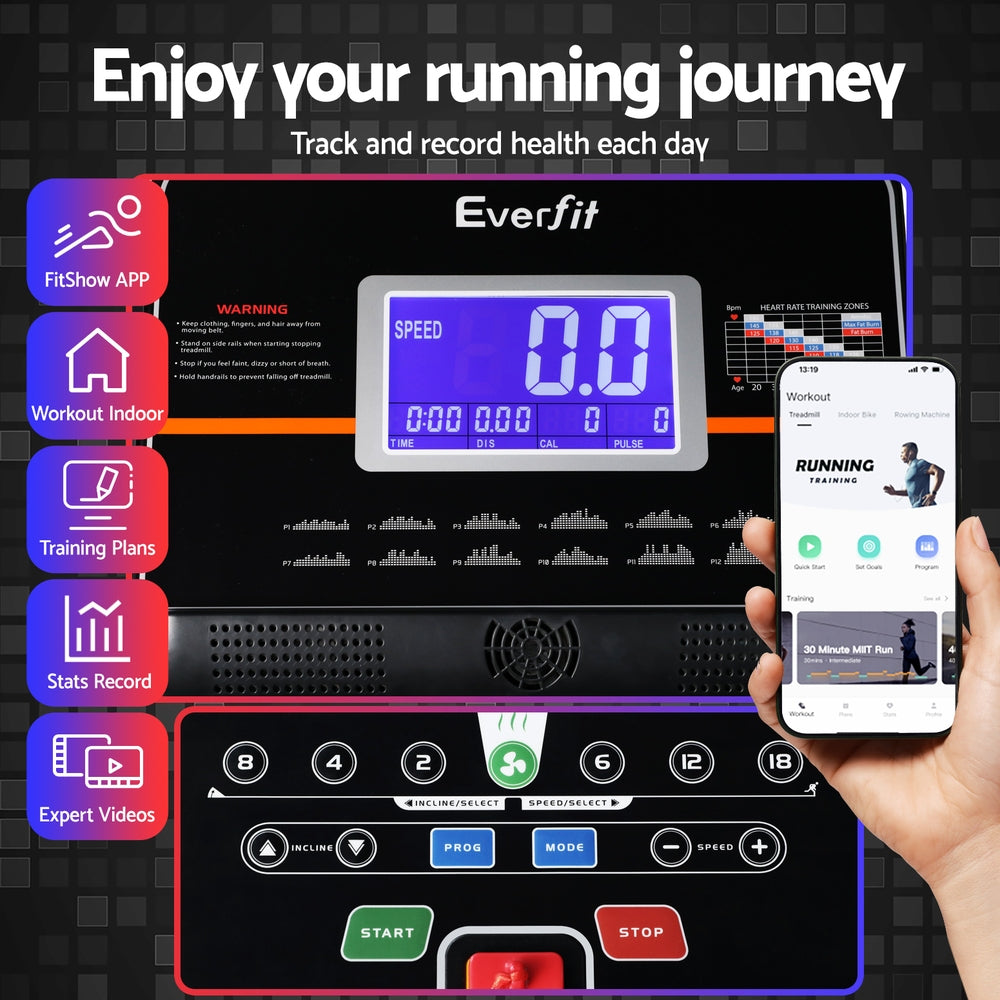 Treadmill Electric Auto Incline Home Gym Fitness Exercise Machine 490mm - Black