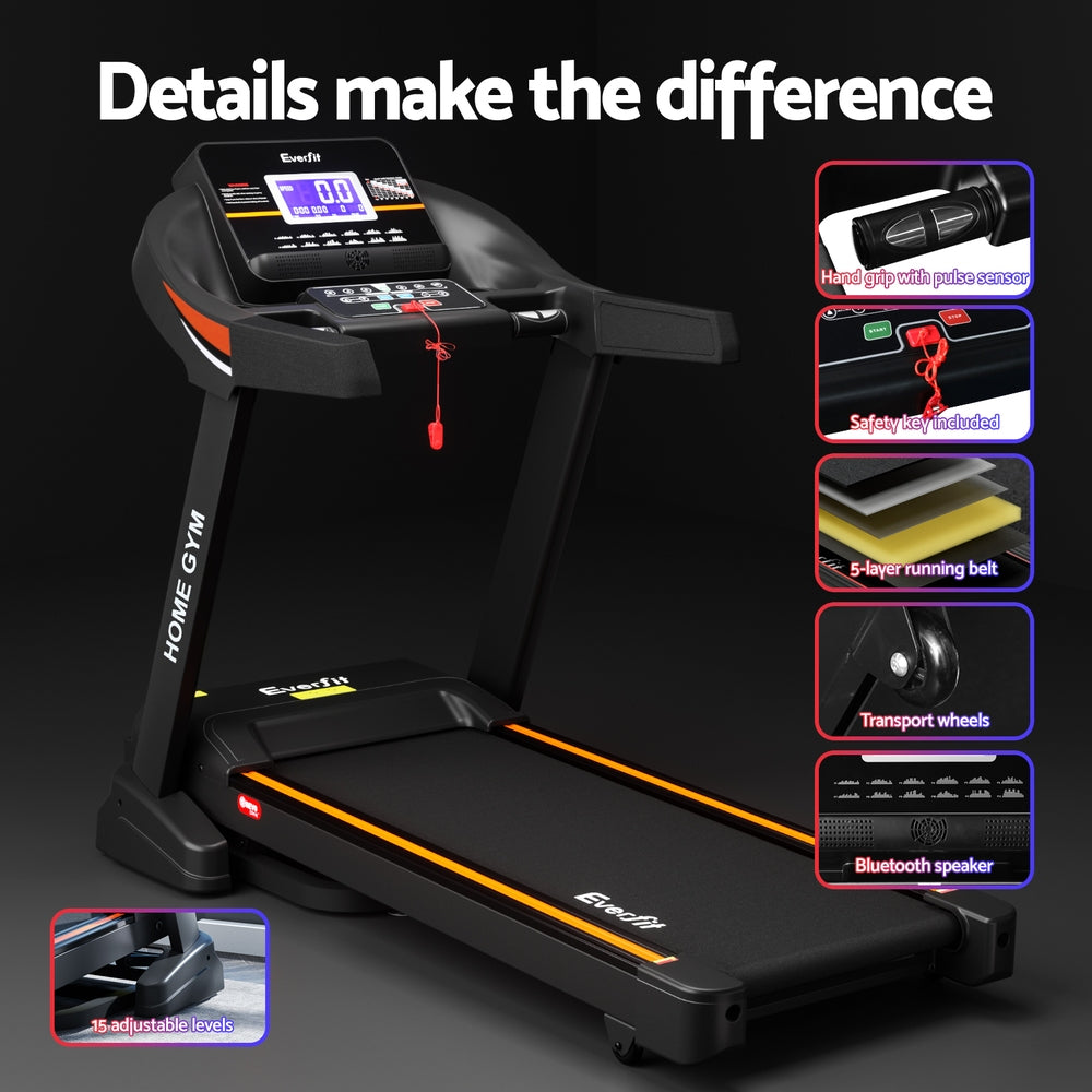 Treadmill Electric Auto Incline Home Gym Fitness Exercise Machine 490mm - Black