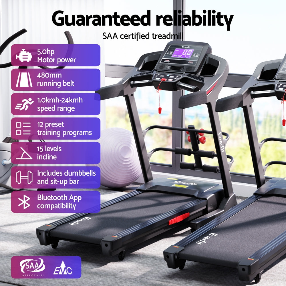 Treadmill Electric Home Gym Fitness Exercise Machine with Sit Up Bar 480mm - Black