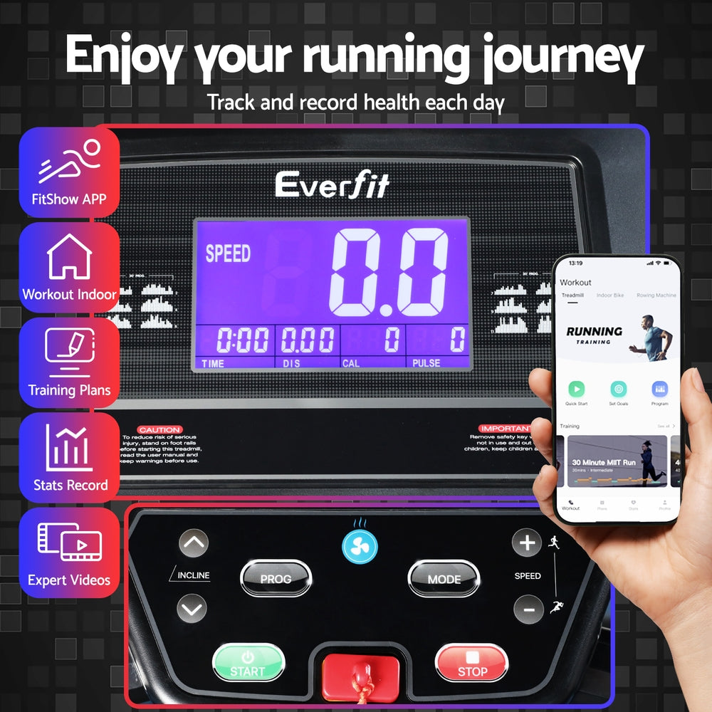 Treadmill Electric Home Gym Fitness Exercise Machine with Sit Up Bar 480mm - Black