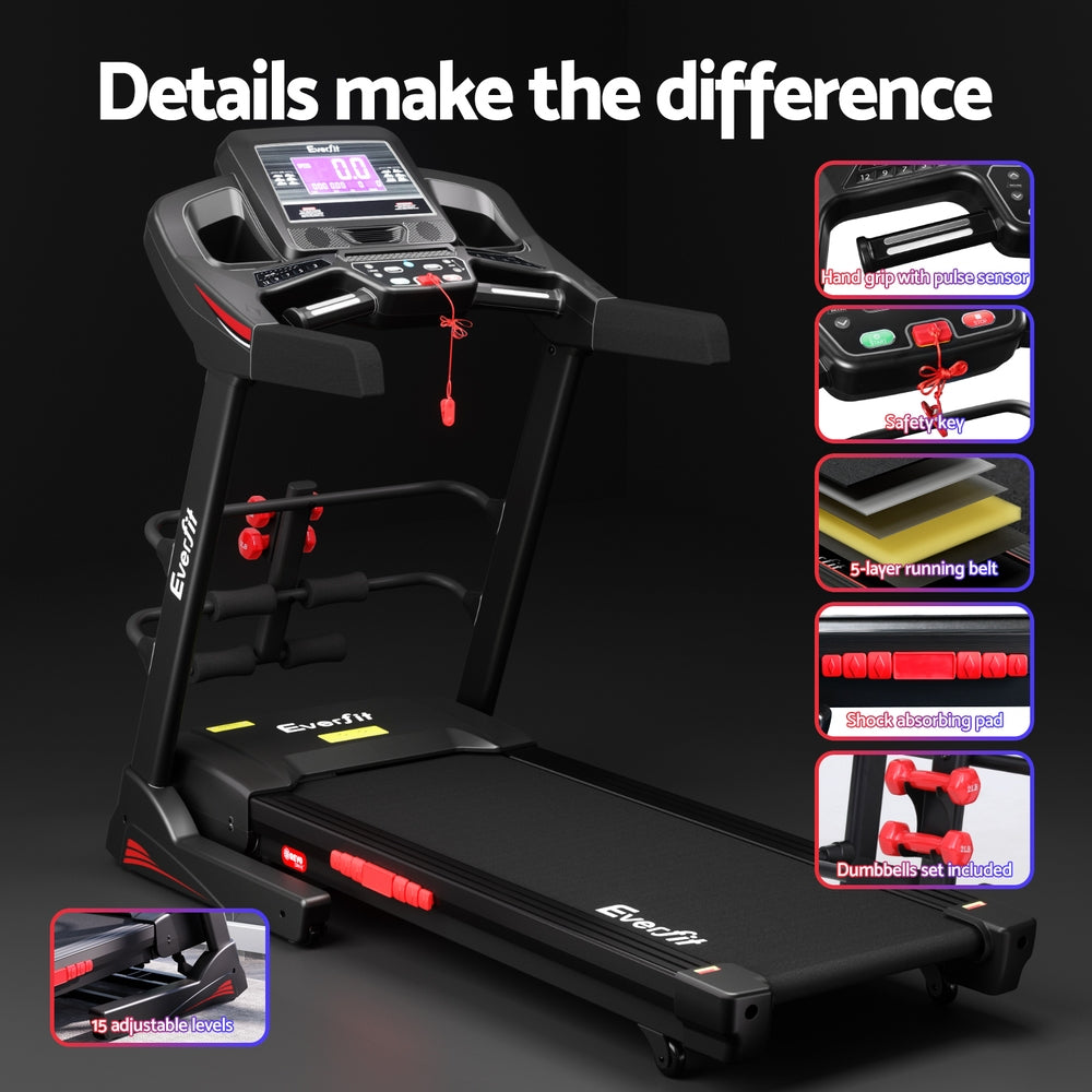 Treadmill Electric Home Gym Fitness Exercise Machine with Sit Up Bar 480mm - Black