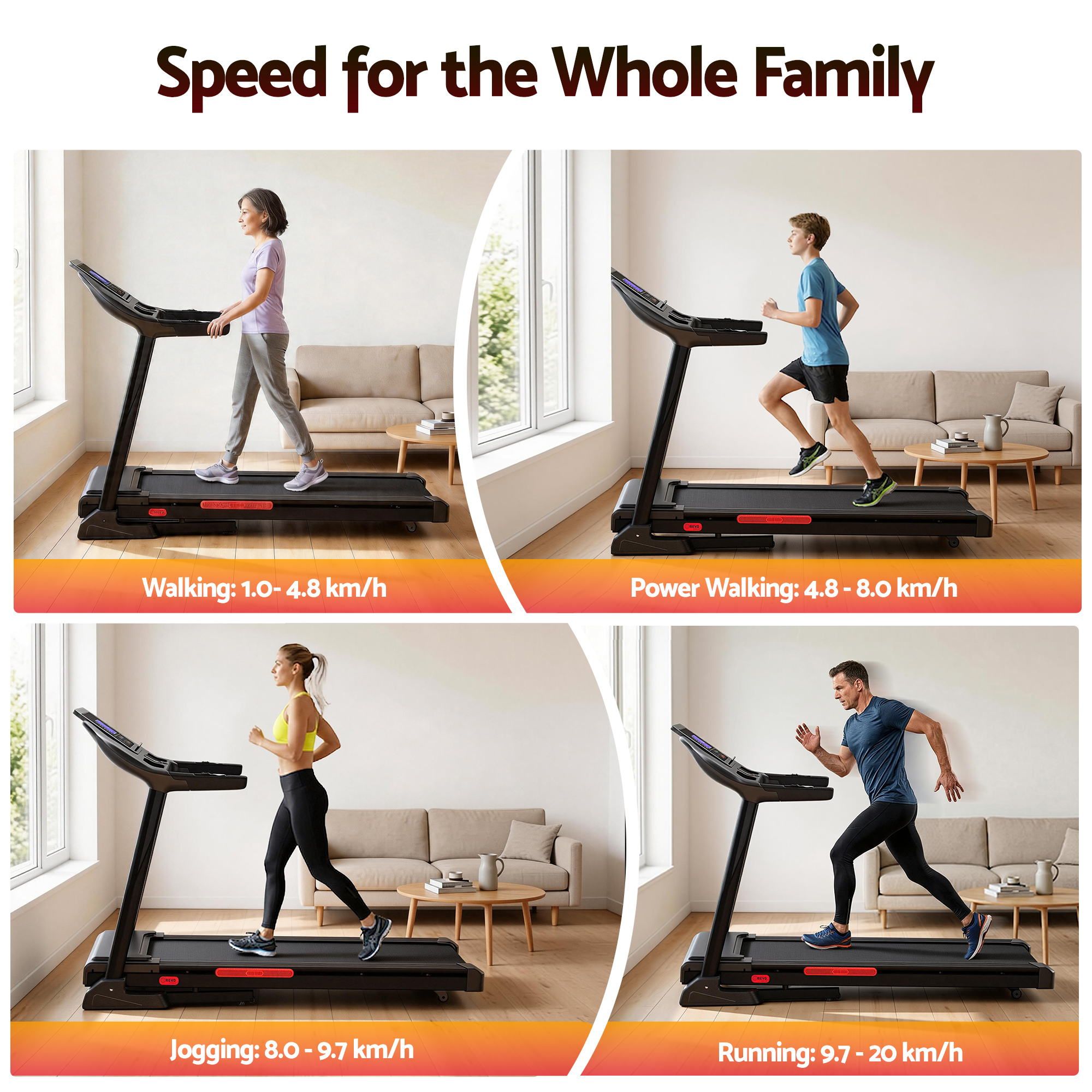 Treadmill Electric Auto Incline Home Gym Fitness Exercise Machine 520mm - Black