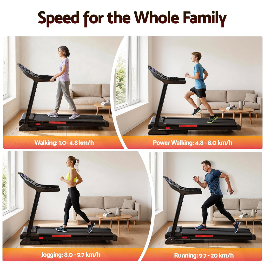 Treadmill Electric Auto Incline Home Gym Fitness Exercise Machine 520mm - Black