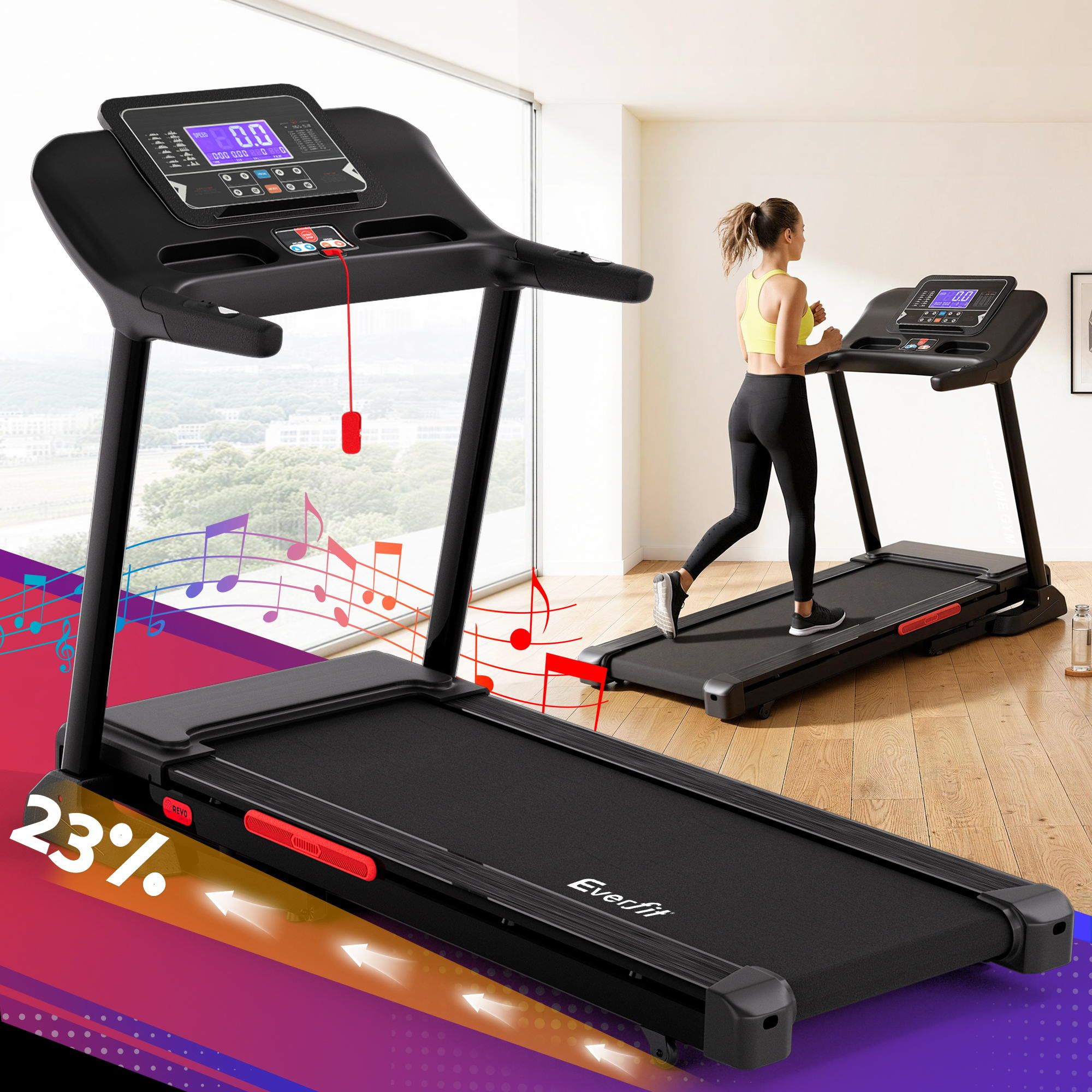 Treadmill Electric Auto Incline Home Gym Fitness Exercise Machine 520mm - Black