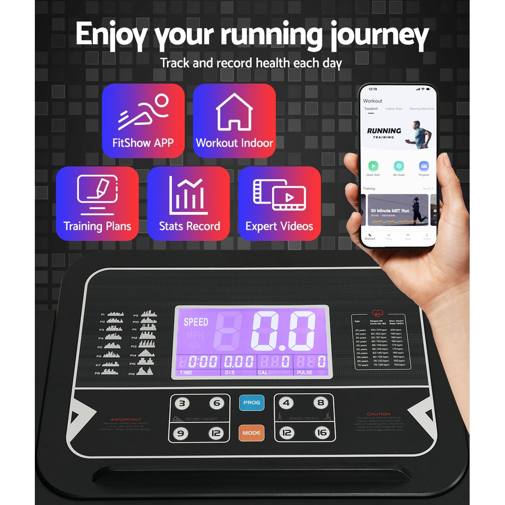 Treadmill Electric Auto Incline Home Gym Fitness Exercise Machine 520mm - Black