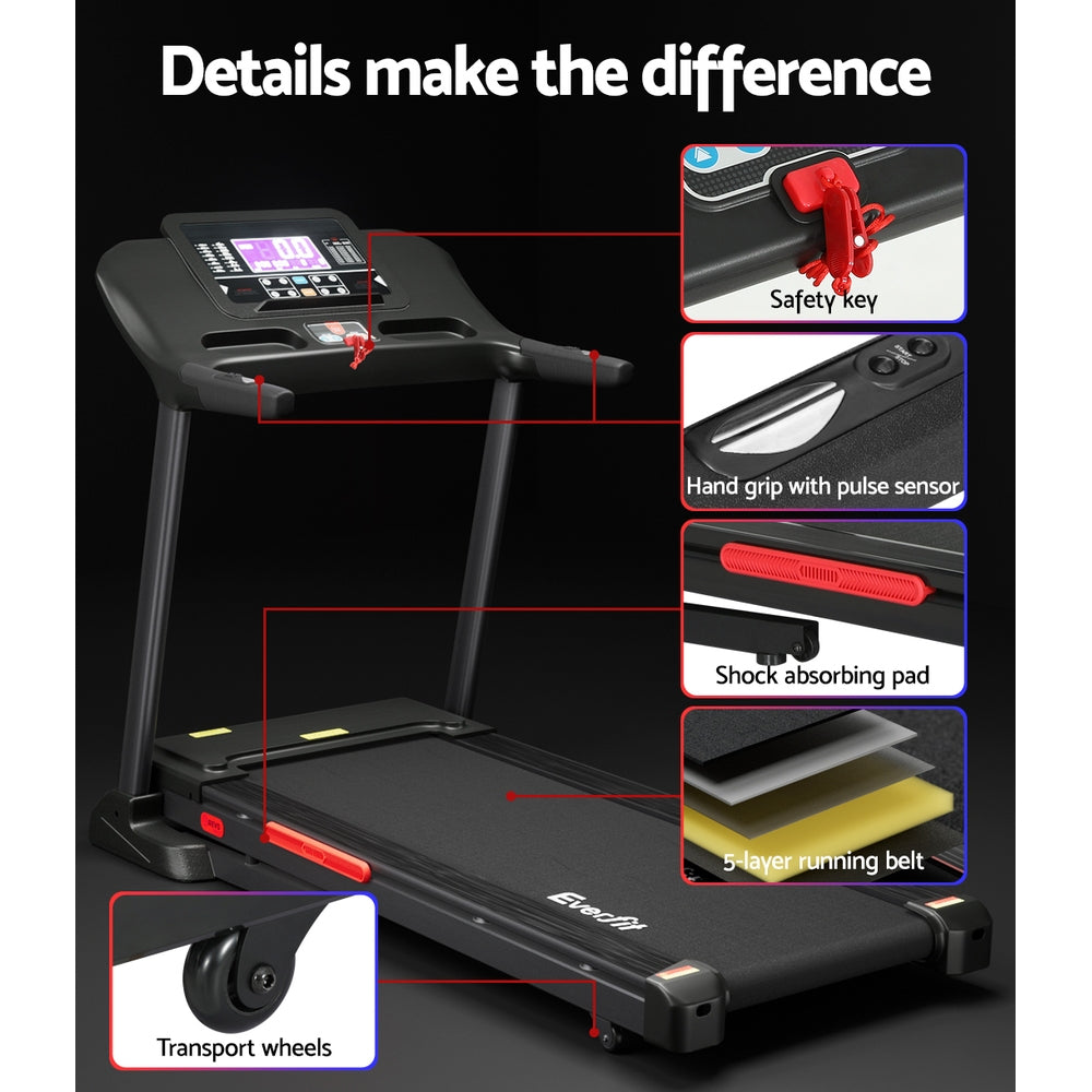 Treadmill Electric Auto Incline Home Gym Fitness Exercise Machine 520mm - Black