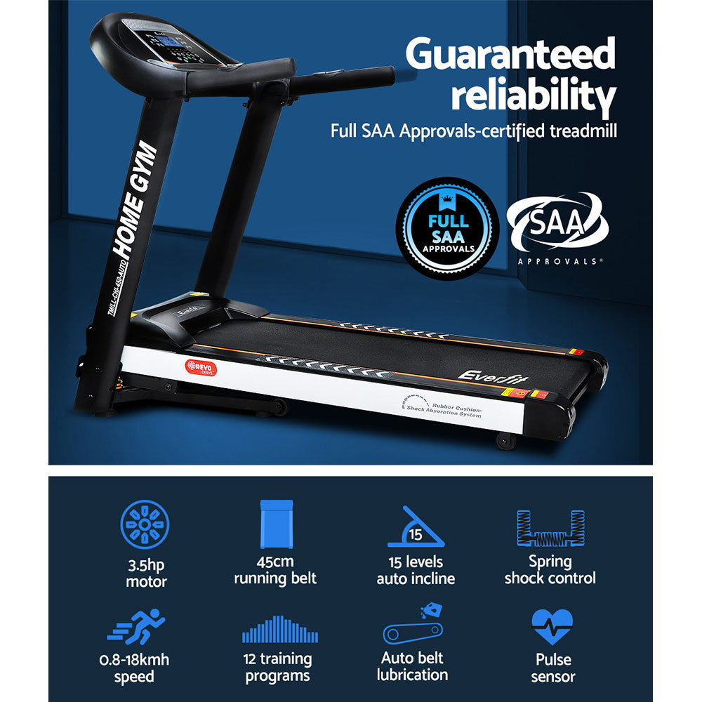 Treadmill Electric Auto Incline Home Gym Fitness Exercise Machine 450mm - Black