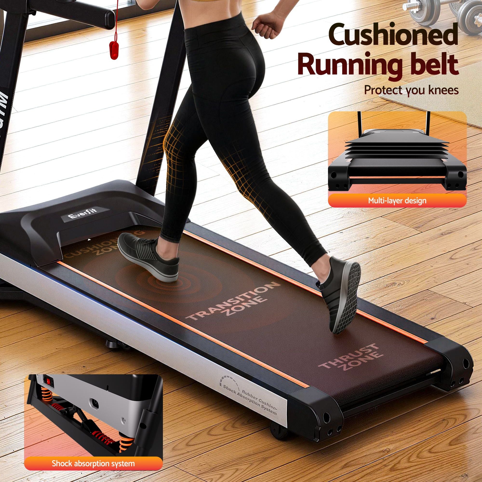 Treadmill Electric Auto Incline Home Gym Fitness Exercise Machine 450mm - Black
