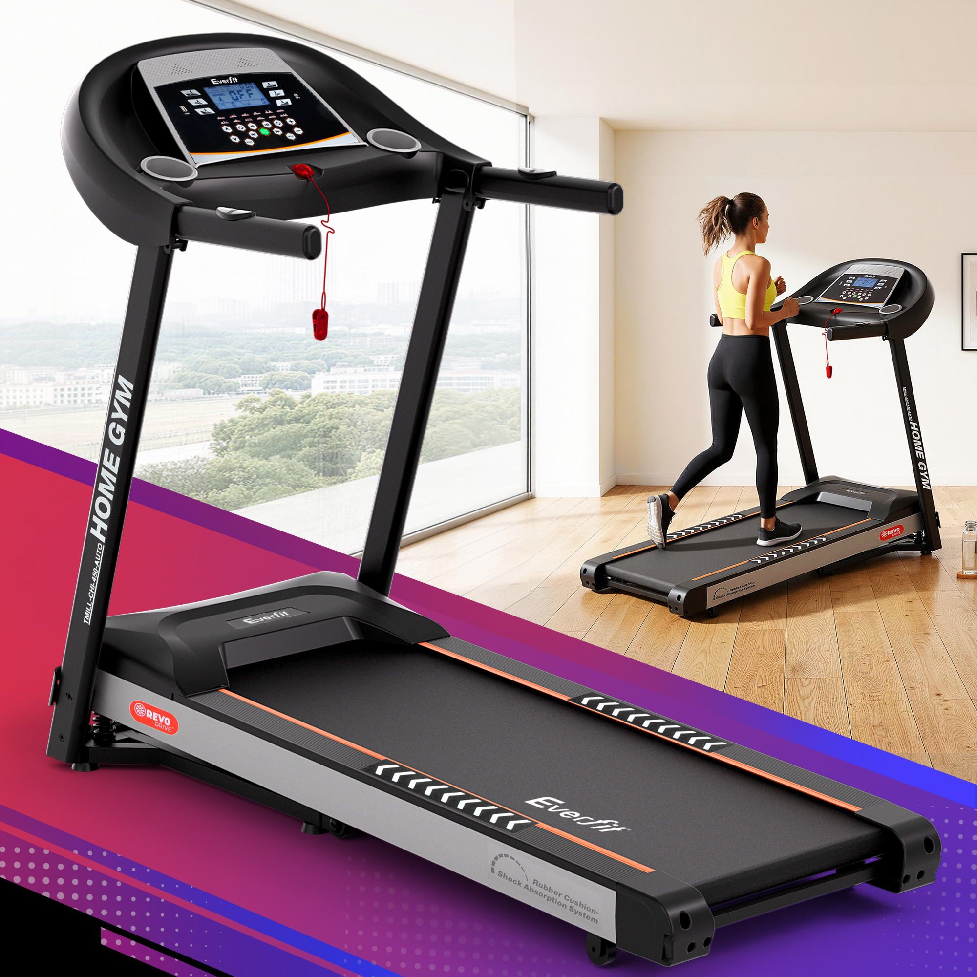 Treadmill Electric Auto Incline Home Gym Fitness Exercise Machine 450mm - Black