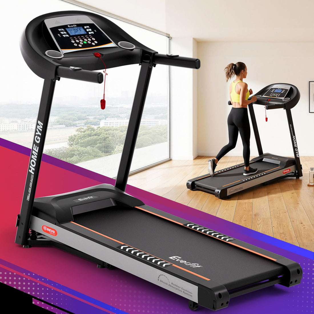 Treadmill Electric Auto Incline Home Gym Fitness Exercise Machine 450mm - Black