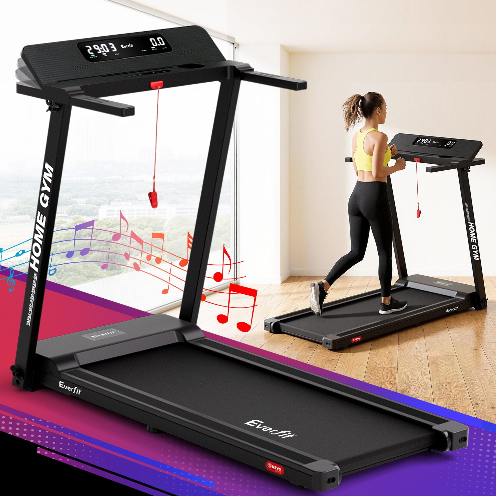 Treadmill Electric Home Gym Fitness Exercise Fully Foldable 450mm - Black