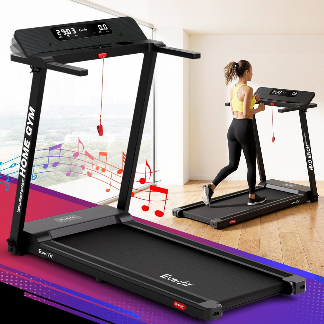 Treadmill Electric Home Gym Fitness Exercise Fully Foldable 450mm - Black