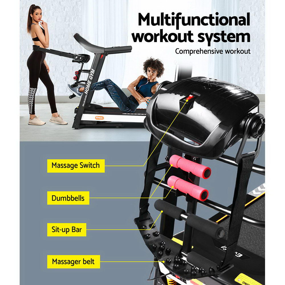 Treadmill Electric Home Gym Fitness Exercise Machine with Massager 450mm - Black