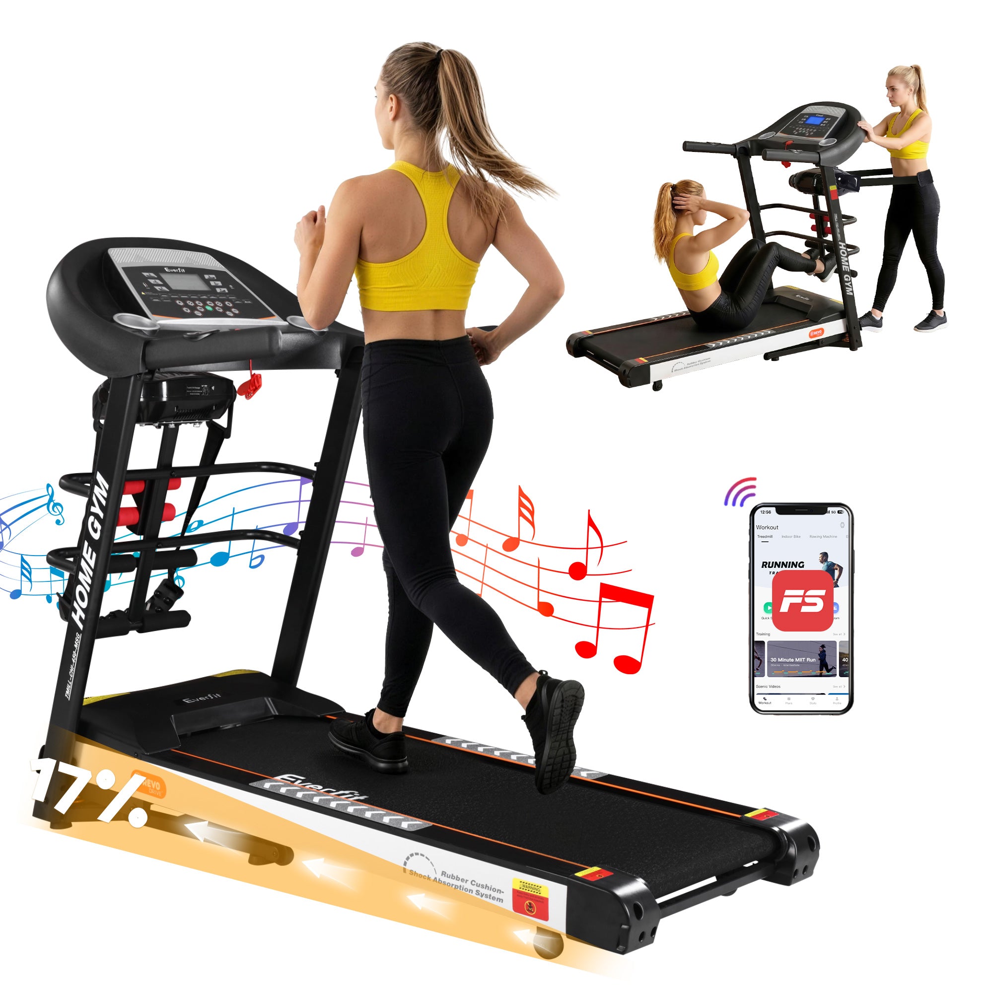 Treadmill Electric Home Gym Fitness Exercise Machine with Massager 450mm - Black