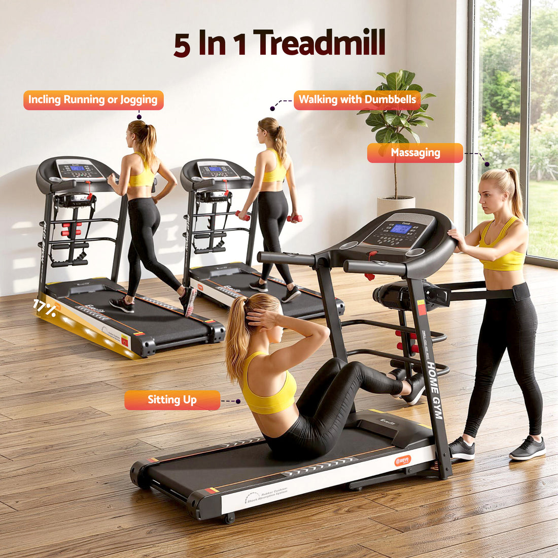 Treadmill Electric Home Gym Fitness Exercise Machine with Massager 450mm - Black
