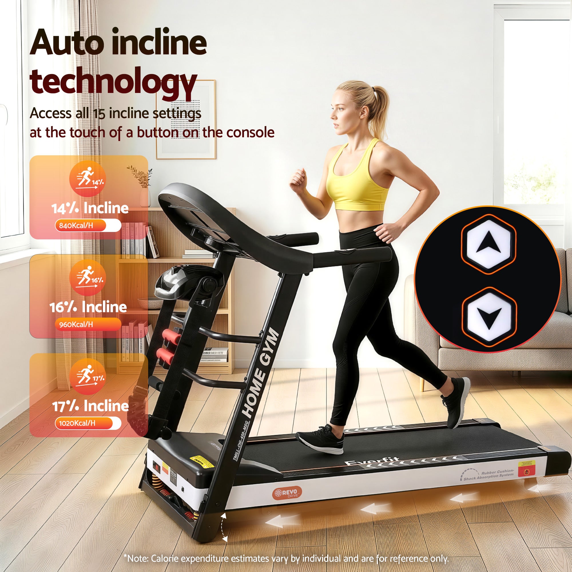 Treadmill Electric Home Gym Fitness Exercise Machine with Massager 450mm - Black