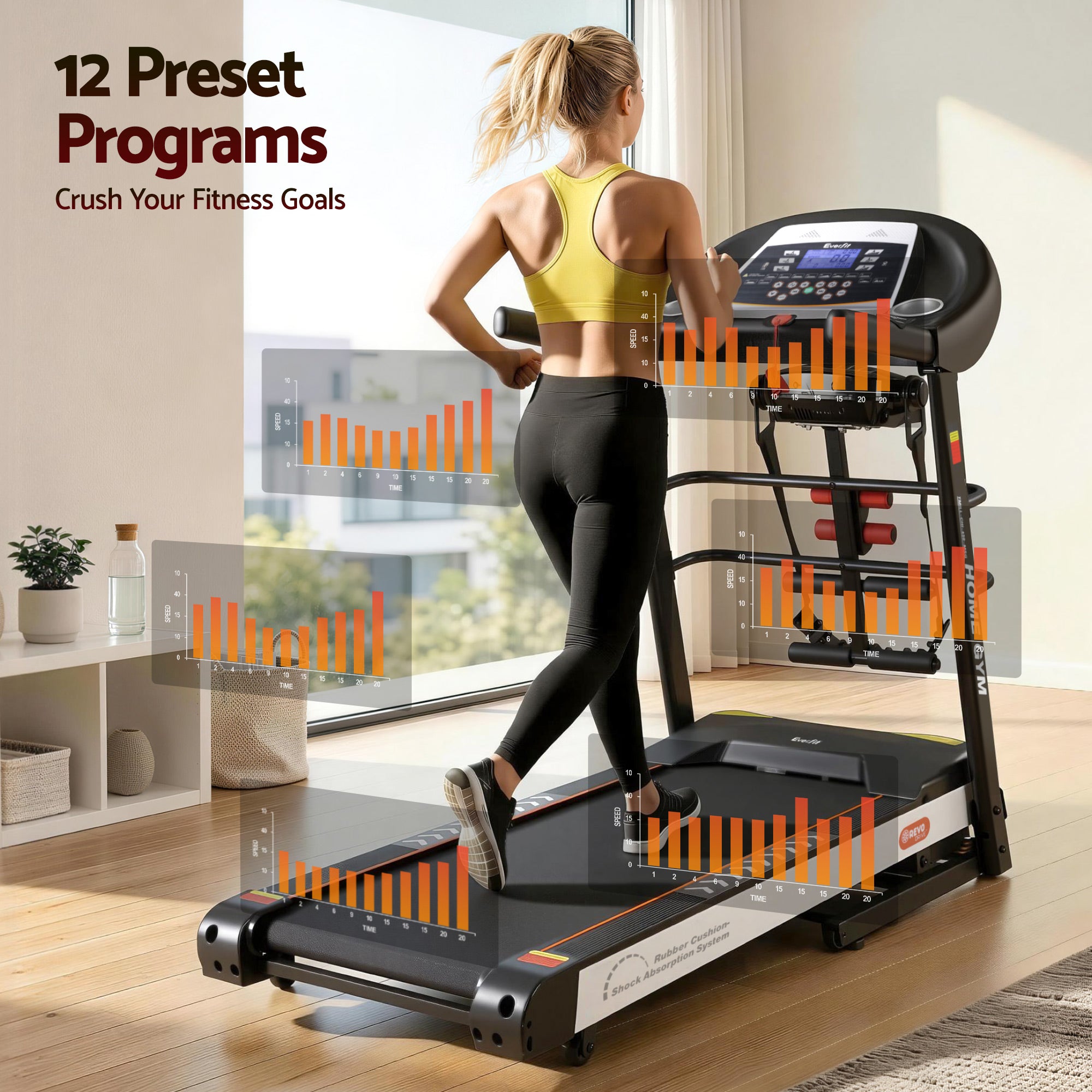 Treadmill Electric Home Gym Fitness Exercise Machine with Massager 450mm - Black