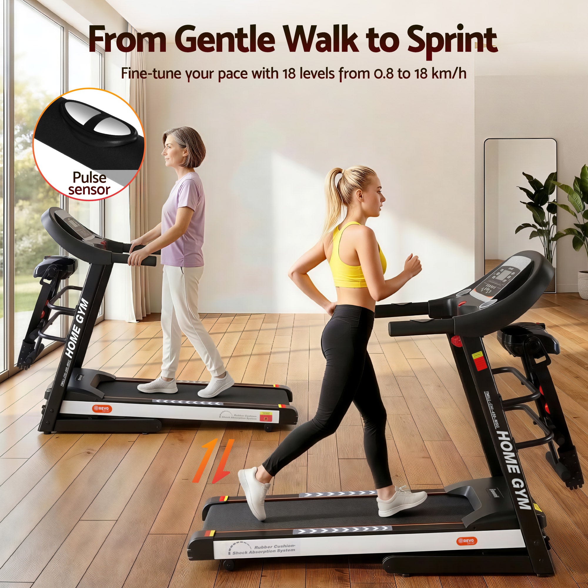 Treadmill Electric Home Gym Fitness Exercise Machine with Massager 450mm - Black