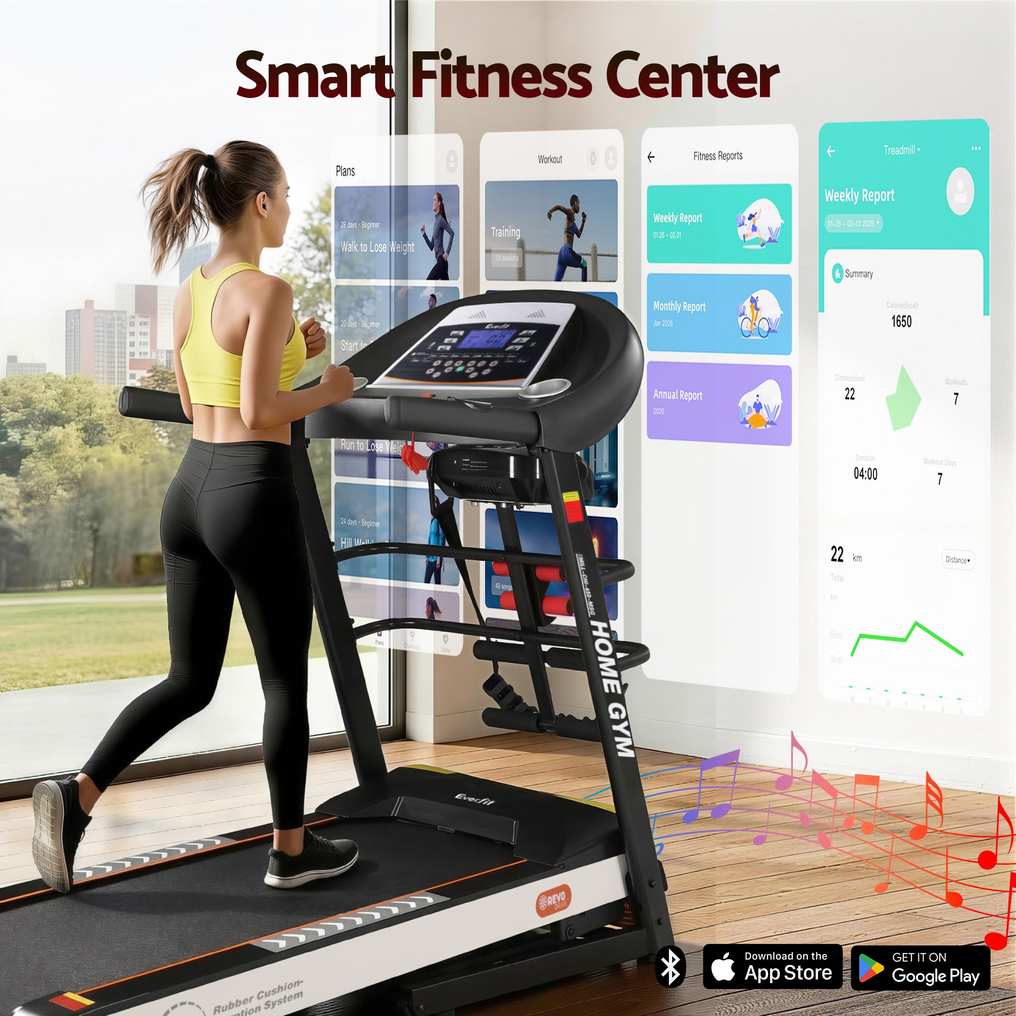Treadmill Electric Home Gym Fitness Exercise Machine with Massager 450mm - Black