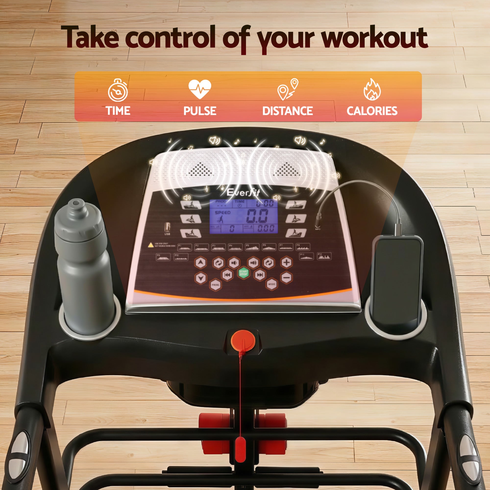 Treadmill Electric Home Gym Fitness Exercise Machine with Massager 450mm - Black