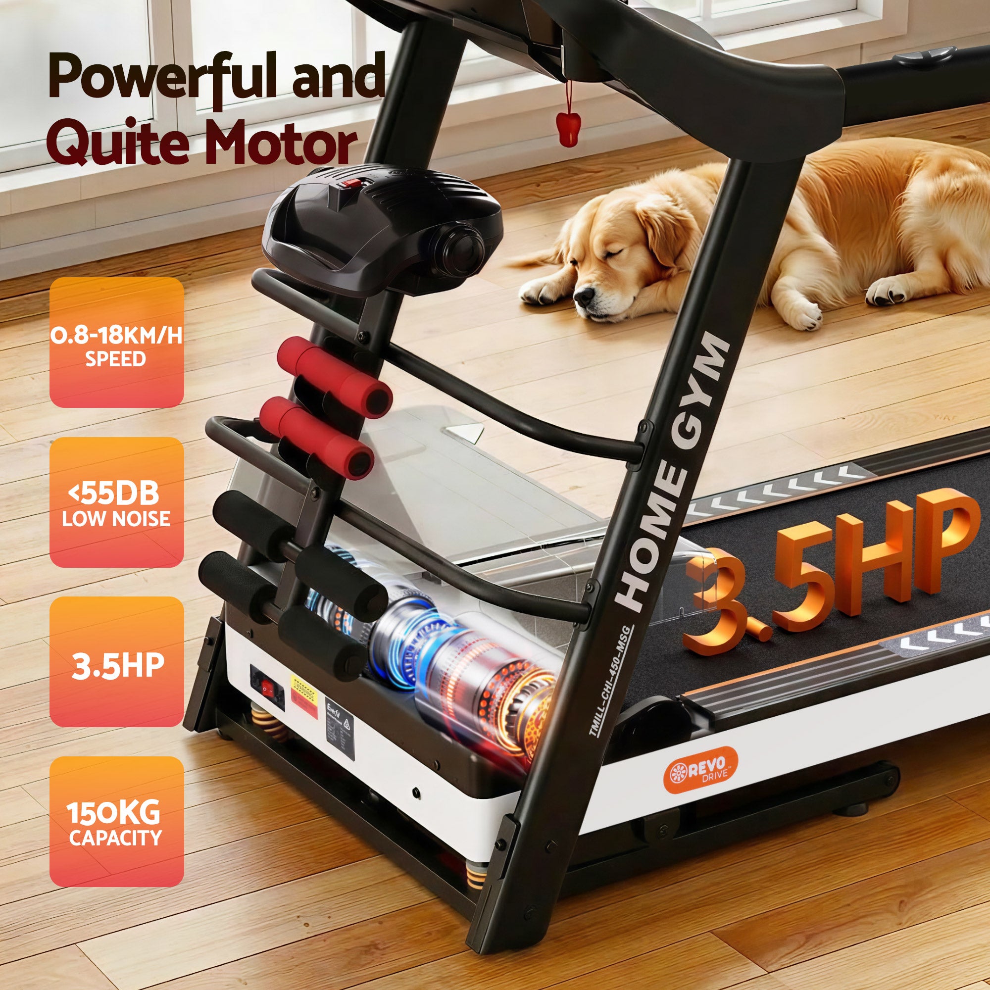 Treadmill Electric Home Gym Fitness Exercise Machine with Massager 450mm - Black