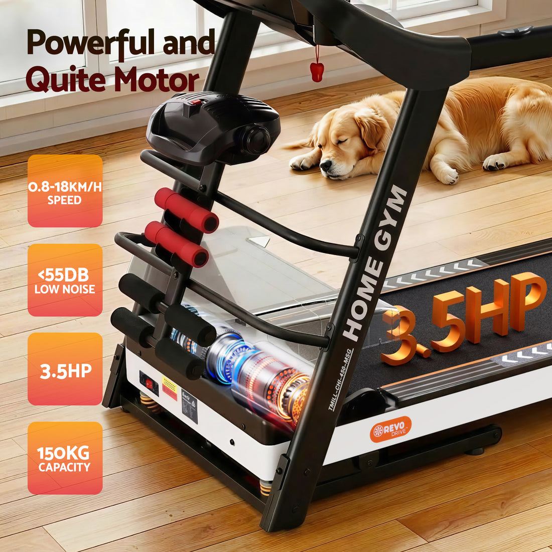 Treadmill Electric Home Gym Fitness Exercise Machine with Massager 450mm - Black