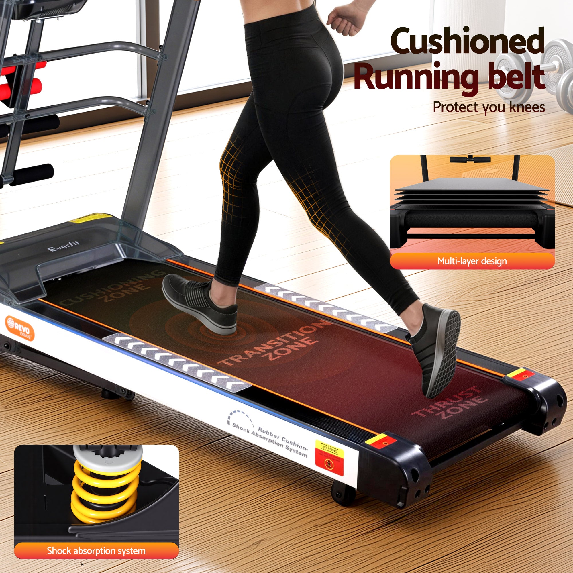 Treadmill Electric Home Gym Fitness Exercise Machine with Massager 450mm - Black