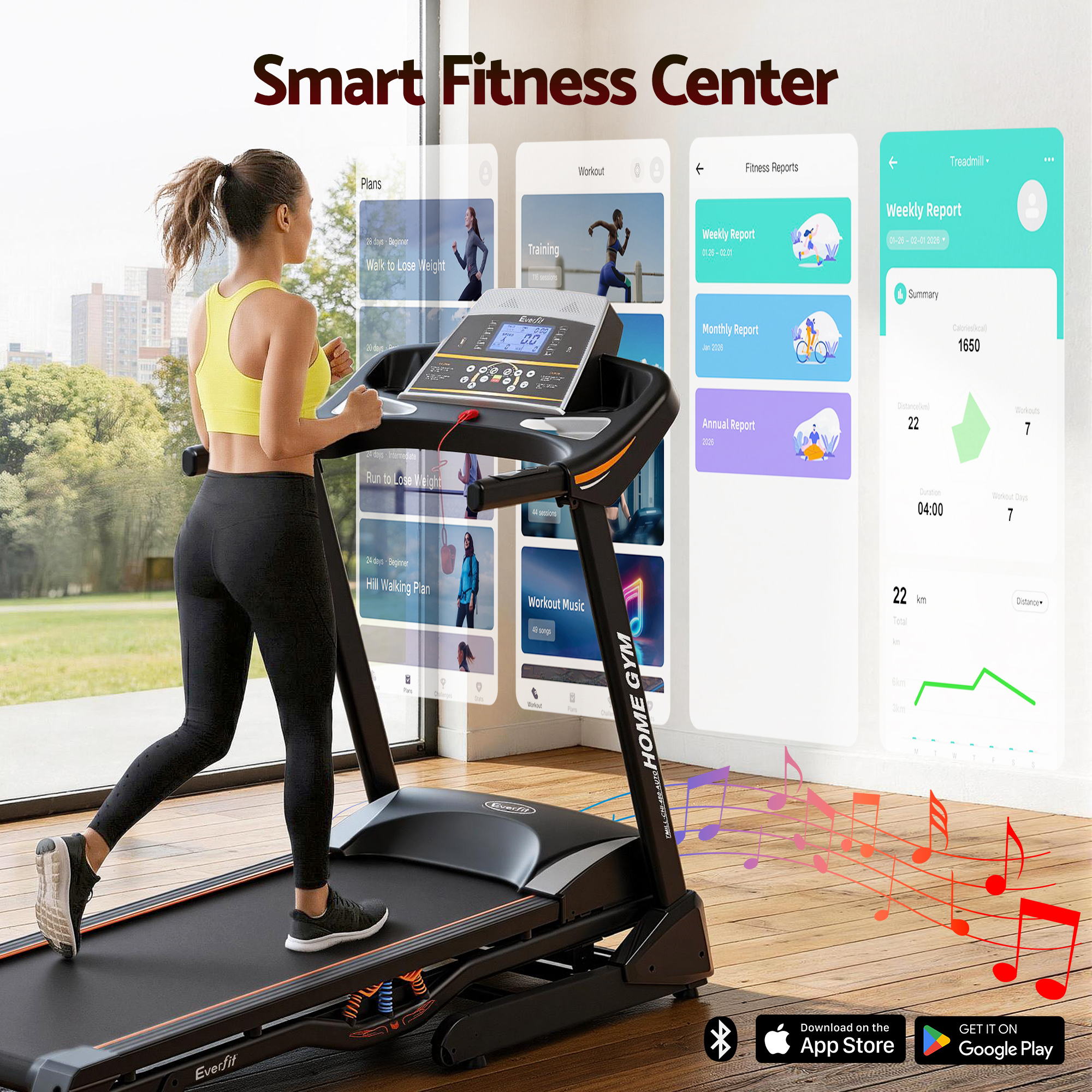 Treadmill Electric Auto Incline Home Gym Fitness Exercise Machine 480mm - Black
