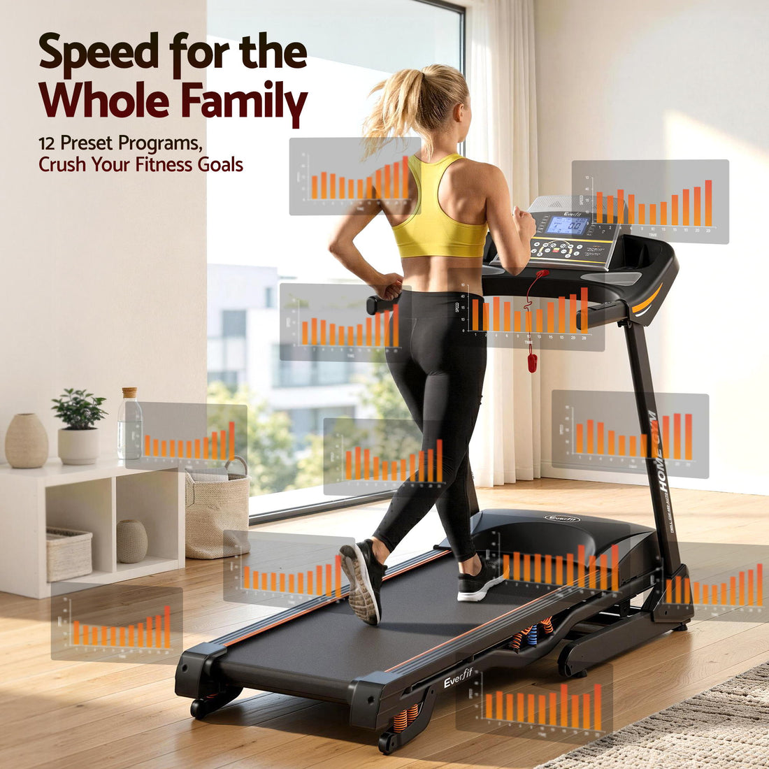 Treadmill Electric Auto Incline Home Gym Fitness Exercise Machine 480mm - Black