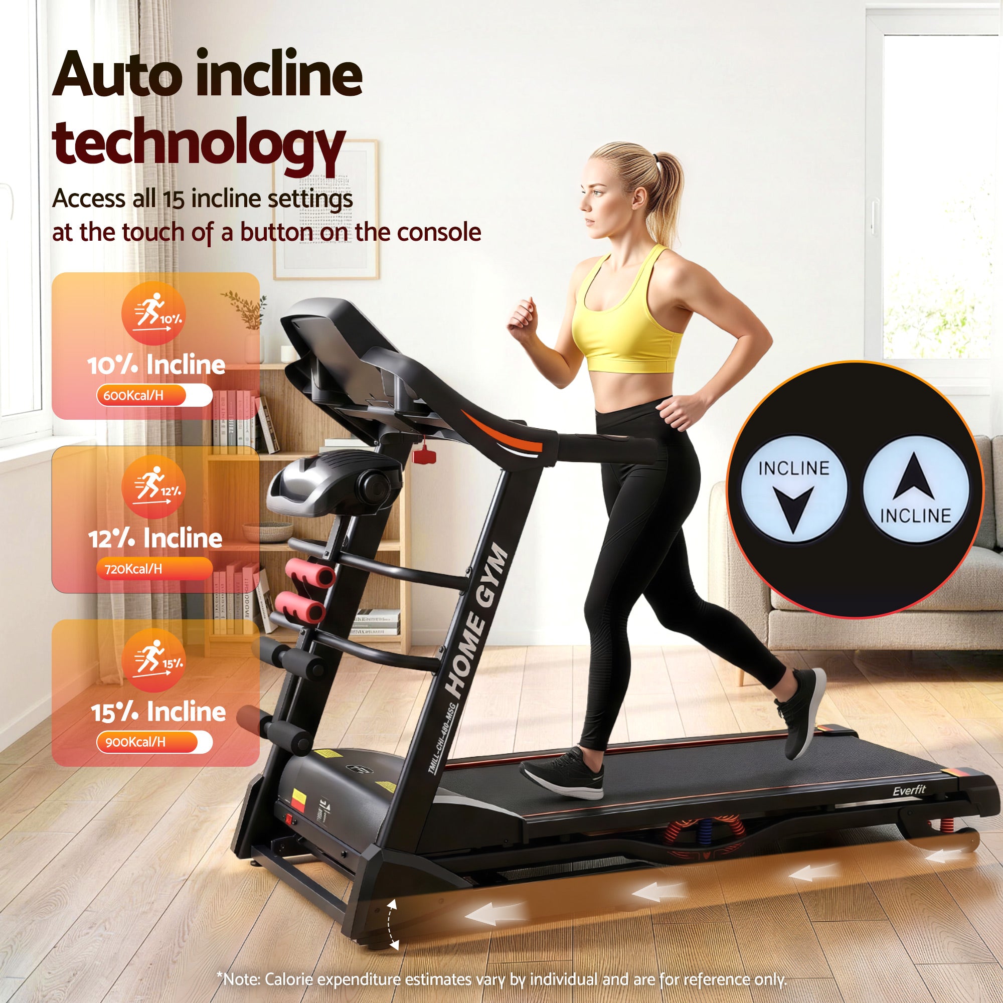 Treadmill Electric Home Gym Fitness Exercise Machine with Massager 480mm - Black