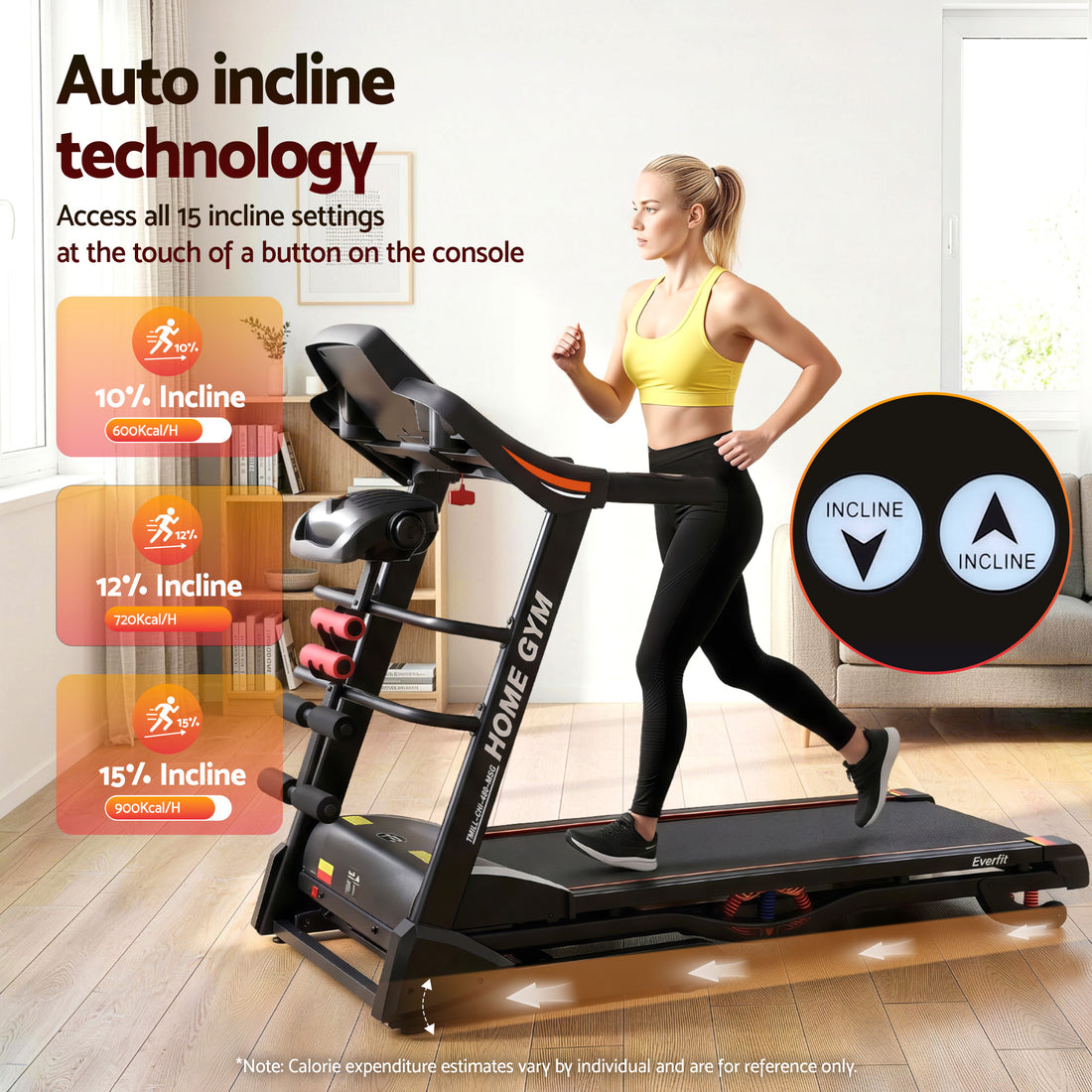 Treadmill Electric Home Gym Fitness Exercise Machine with Massager 480mm - Black
