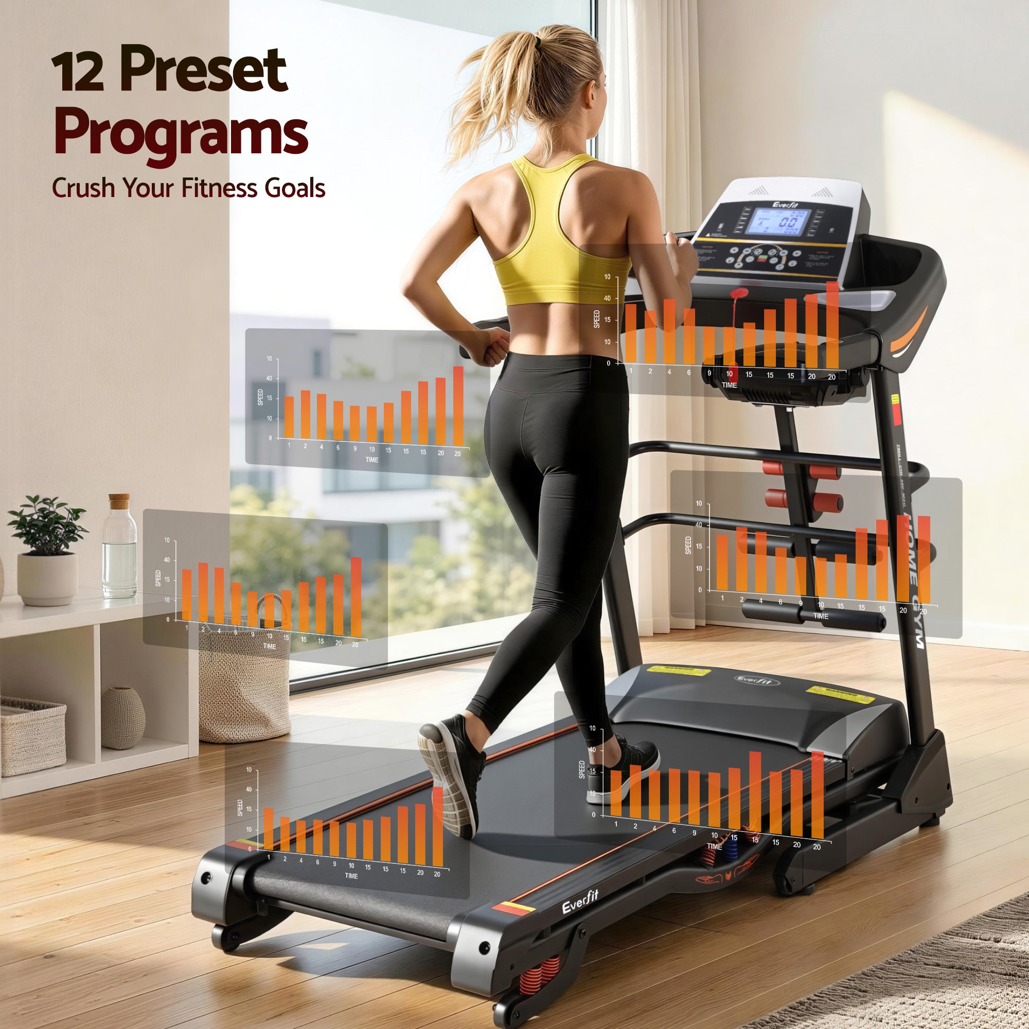 Treadmill Electric Home Gym Fitness Exercise Machine with Massager 480mm - Black