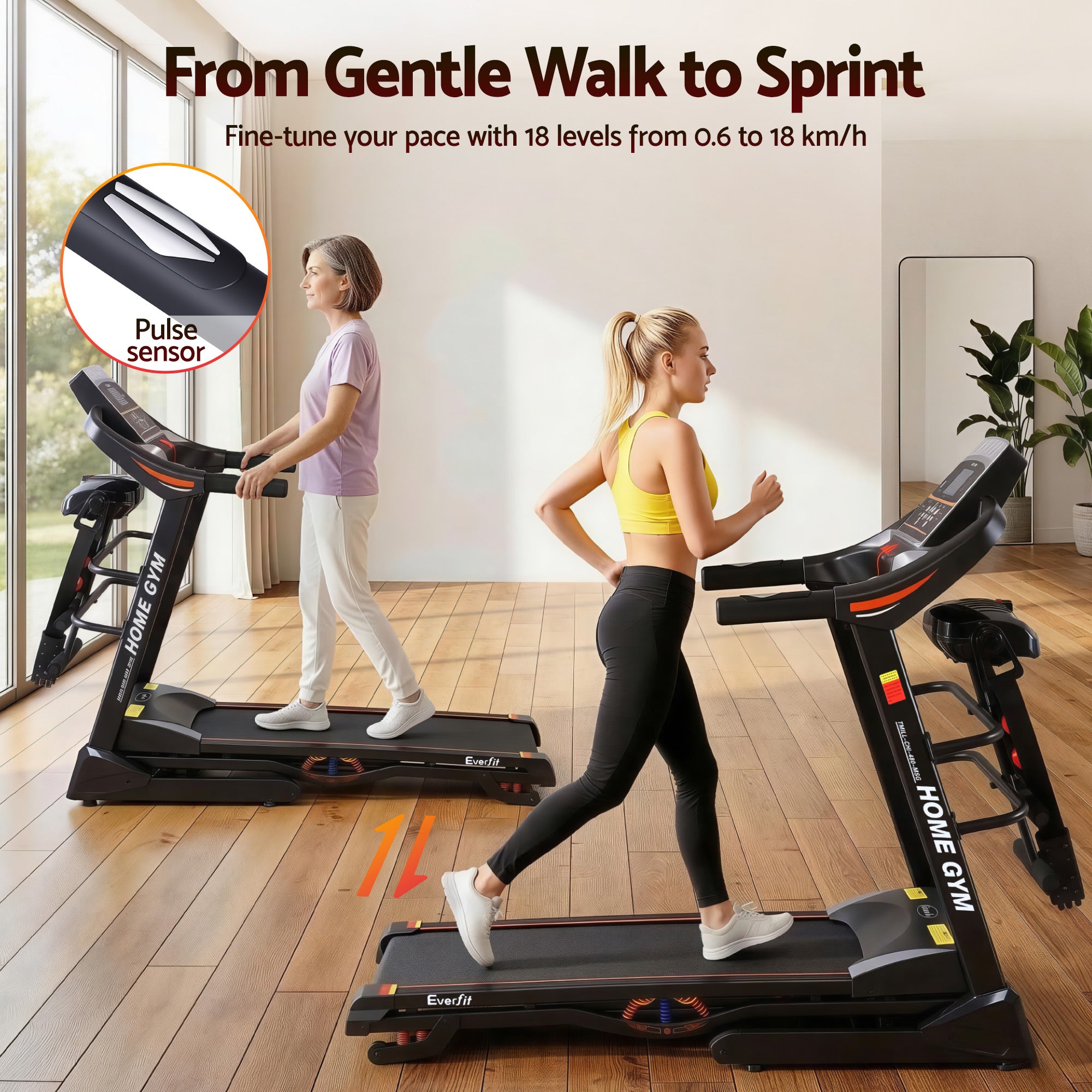 Treadmill Electric Home Gym Fitness Exercise Machine with Massager 480mm - Black
