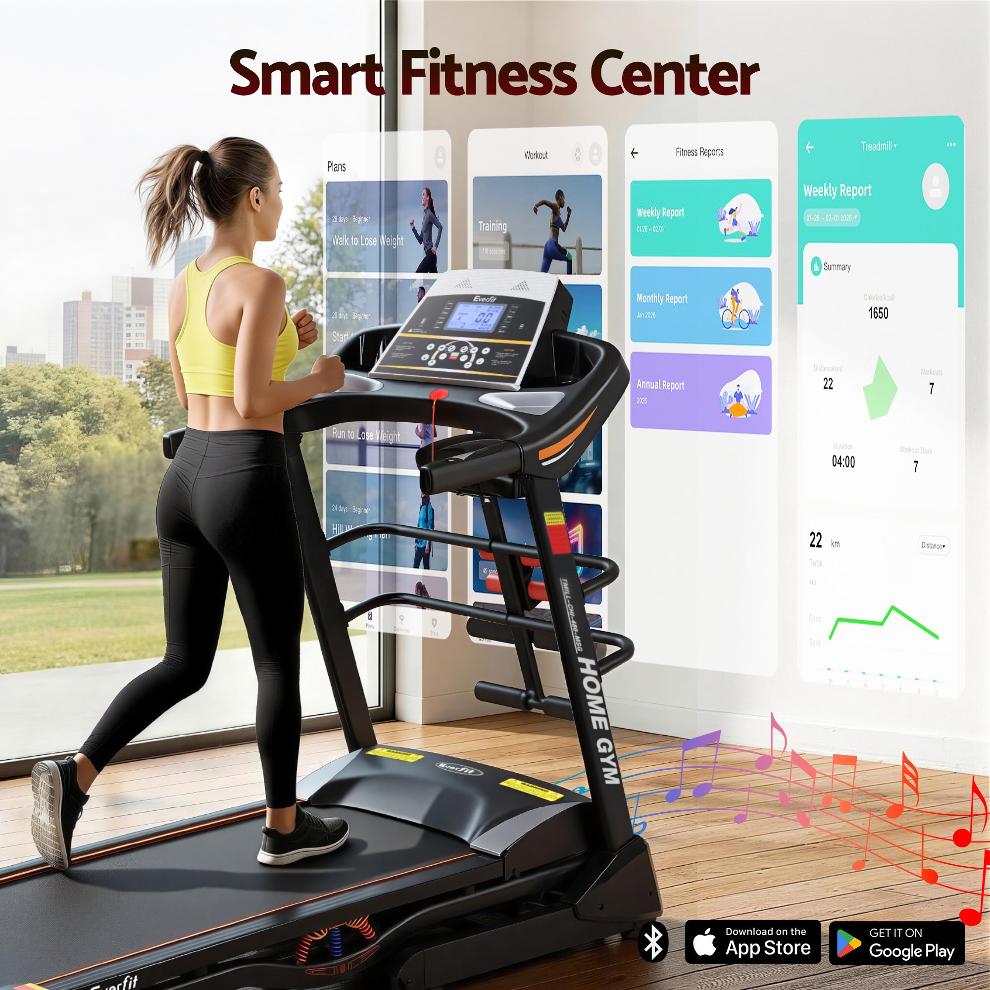 Treadmill Electric Home Gym Fitness Exercise Machine with Massager 480mm - Black
