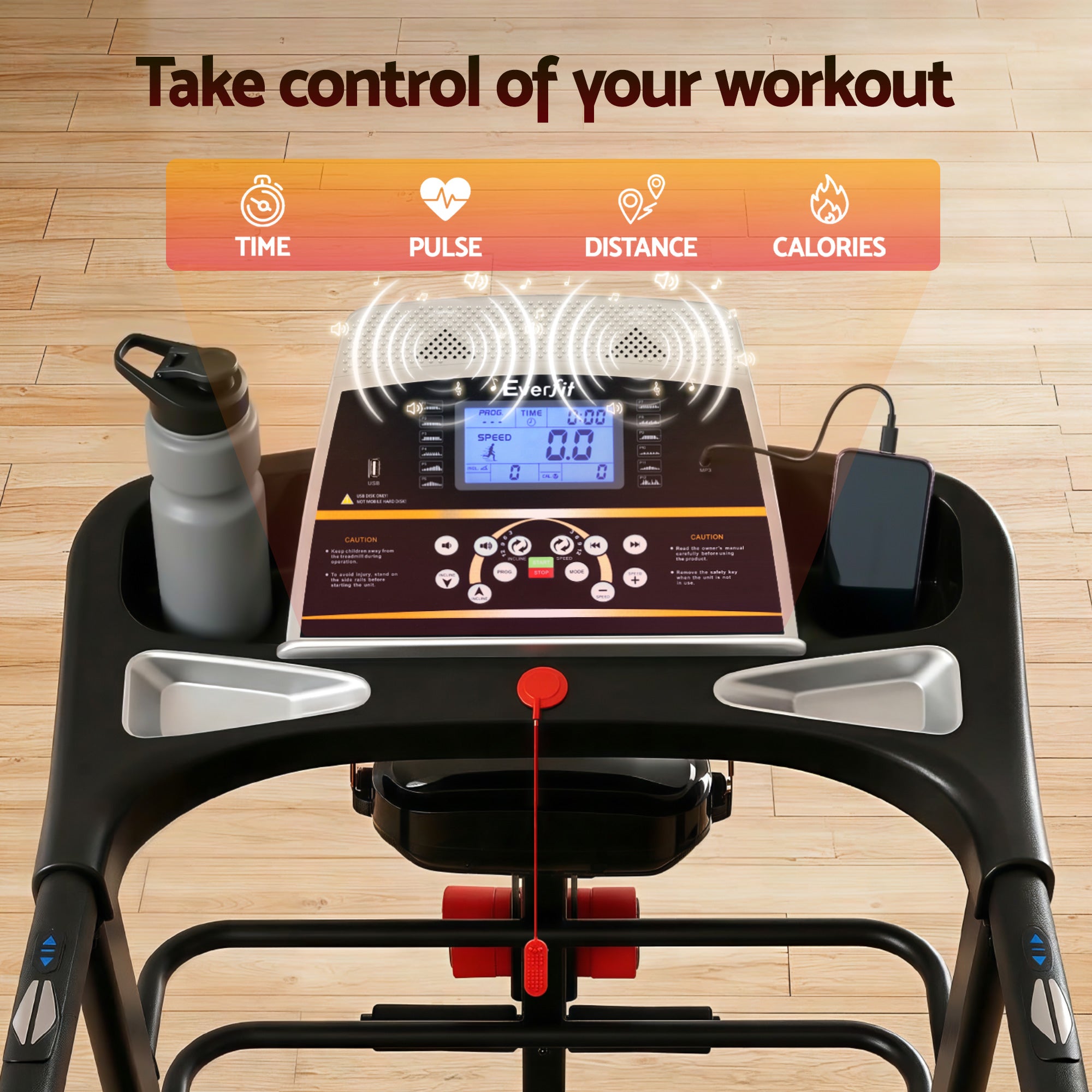 Treadmill Electric Home Gym Fitness Exercise Machine with Massager 480mm - Black