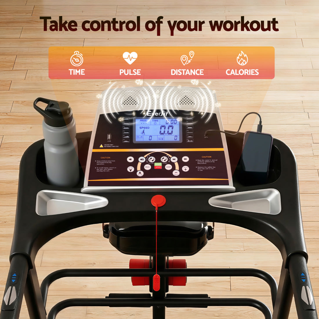 Treadmill Electric Home Gym Fitness Exercise Machine with Massager 480mm - Black