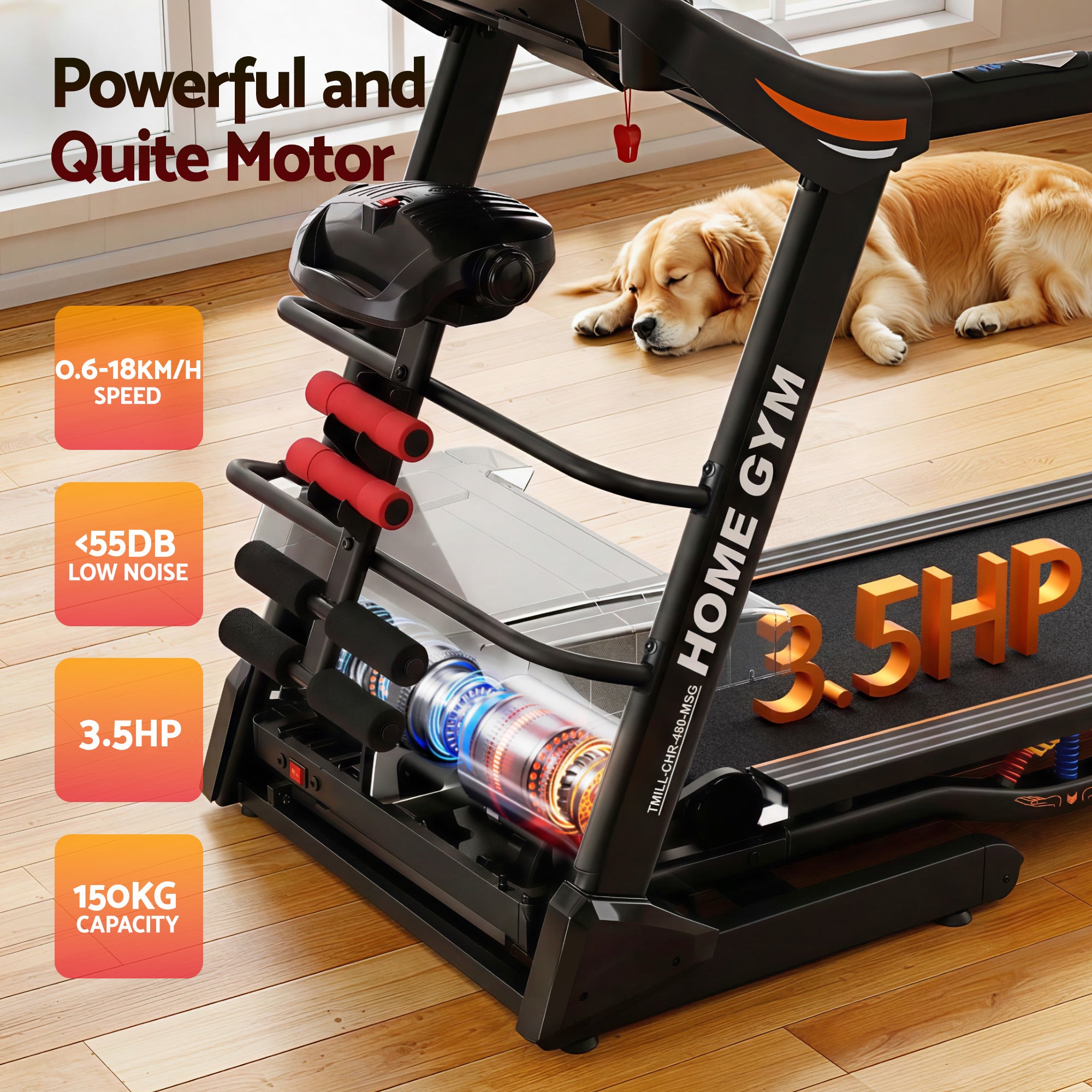 Treadmill Electric Home Gym Fitness Exercise Machine with Massager 480mm - Black