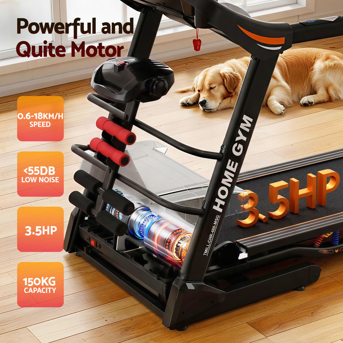 Treadmill Electric Home Gym Fitness Exercise Machine with Massager 480mm - Black